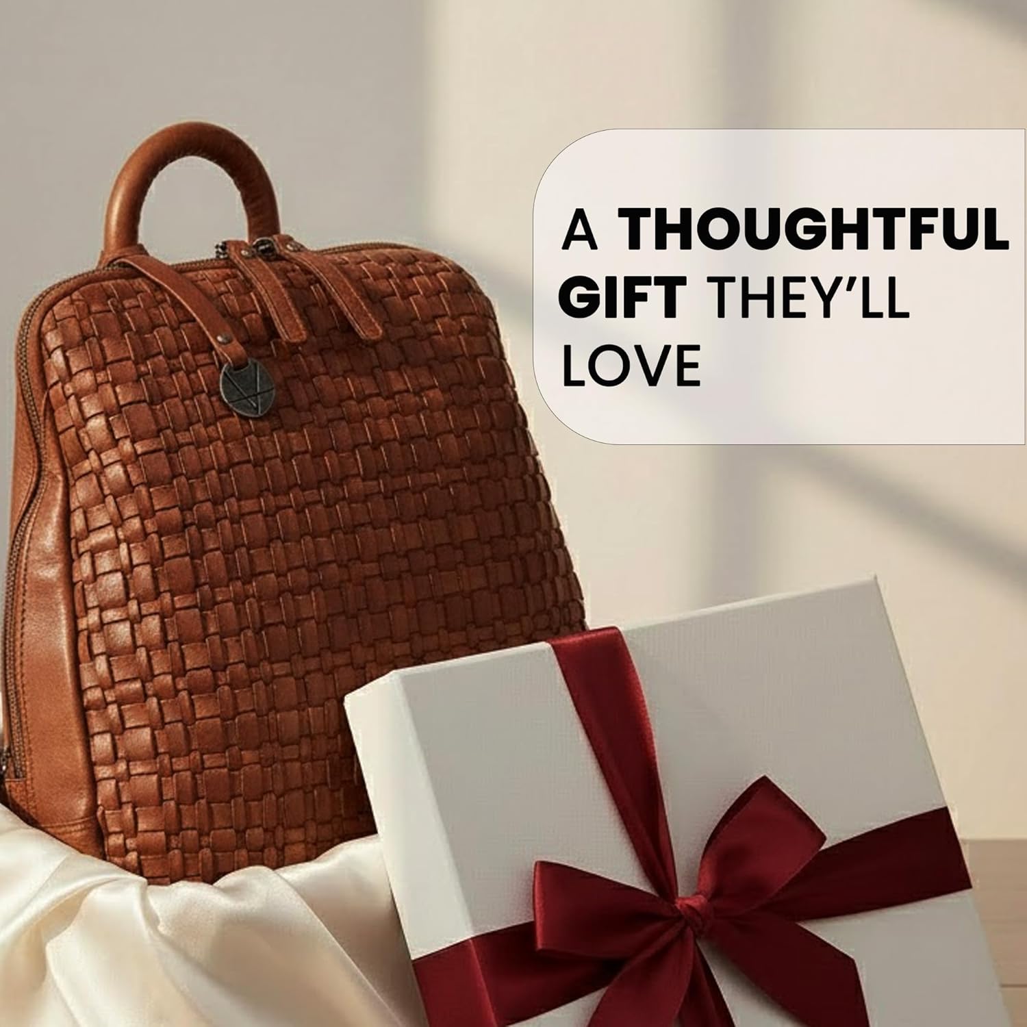 12.5 Inch Genuine Leather Backpack for Women and Men, Cognac Leather Backpack with Adjustable Shoulder Strap - Image 8