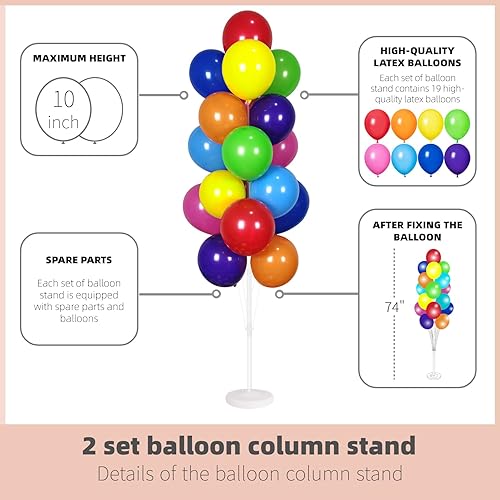 Miniatura 29 de Juego de 2 columnas de globos con globos de confeti incluidos, con base y poste, decoración de fondo de torre de globos para bodas, baby shower