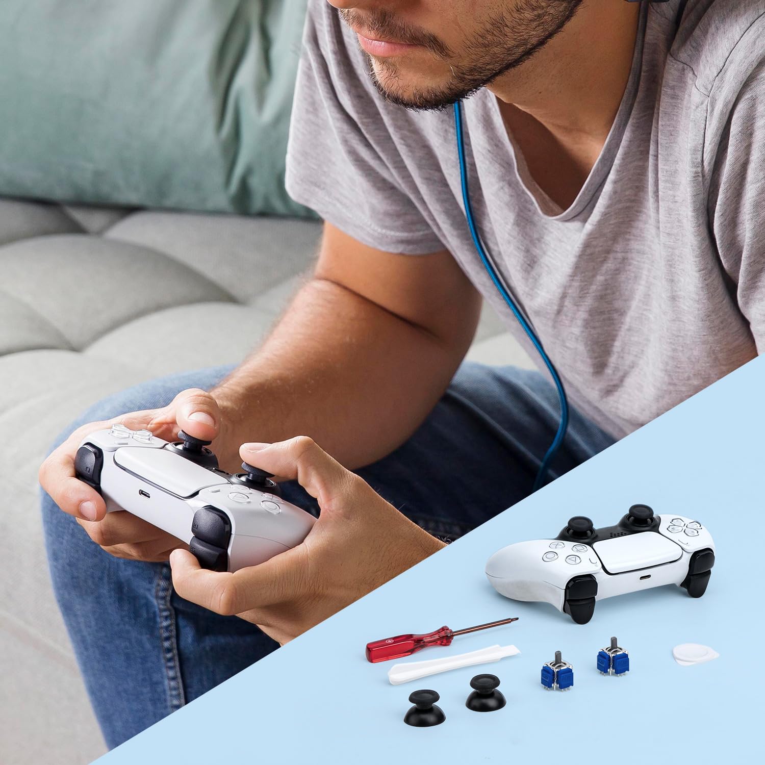 Tolesum Kit de Reparación de Joysticks TMR para Mando PS5, 2 Joysticks Analógicos con Tapas, Destornillador y Herramientas, Tecnología TMR de Respuesta Rápida