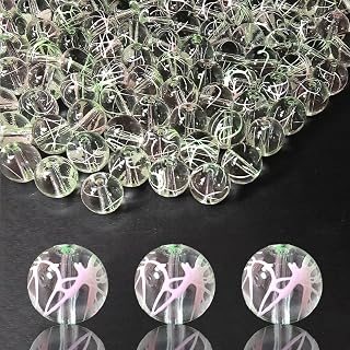 10mm Hand-Drawn Glass Beads Bulk 160pcs Green Pink Round | With a unique hand-crafted texture in crystal clear beads, perfect for bracelets, necklaces,jewelry making,home decor.