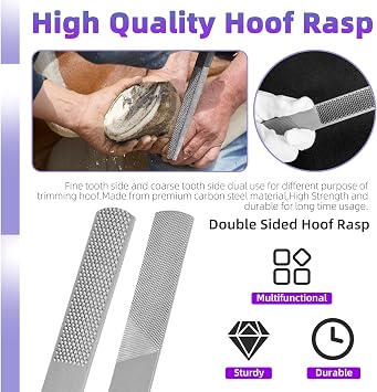 Swpeet 5Pcs Professional Farrier Tools Value Supplies Kit with Roll Pack, Mini 8 Inch Rasp Hoof File, 8 Inch Hoof Nipper, Horseshoe Brush, Horses Hoof Trimmers Shears Tools, Hoof Cutter for Horse