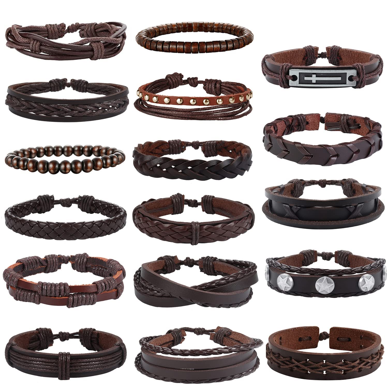 MILACOLATO 17 Uds Pulsera Hombre, Pulsera Cuero Mujer/Hombre Pulsera De Cuero Trenzado para Hombres y Mujeres Pulsera De Cuero Brazalete Punk Pulseras Accesorios Joyería para Hombre
