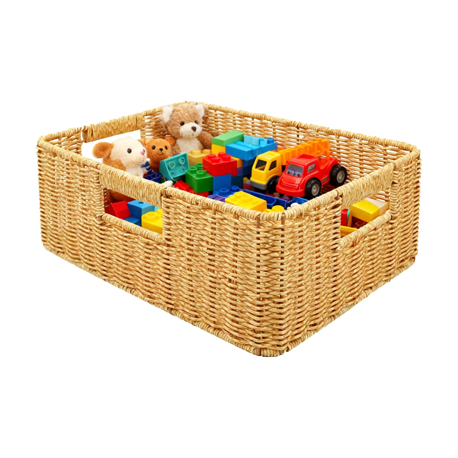 Panier en rotin artificiel rustique avec double poignées pour étagère