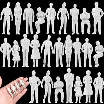 Namalu 30 Pcs 1 50 Scale 1.38 inch White Unpainted Mini People Figures Miniature People for Model Trains Architectural Standing and Sitting Mini Diorama Figures for Architectural Project