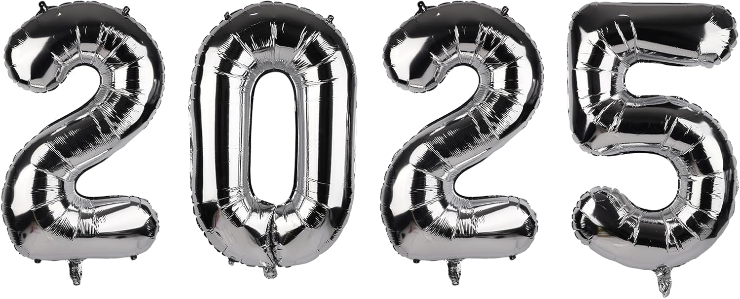 2025 Balloons, Aluminum Film Number Balloons 40in/101.6cm Inflatable Number Balloon Numbers for New Year Eve Party Supplies Decoration Senior Night Graduation Birthday Anniversary (Silver)
