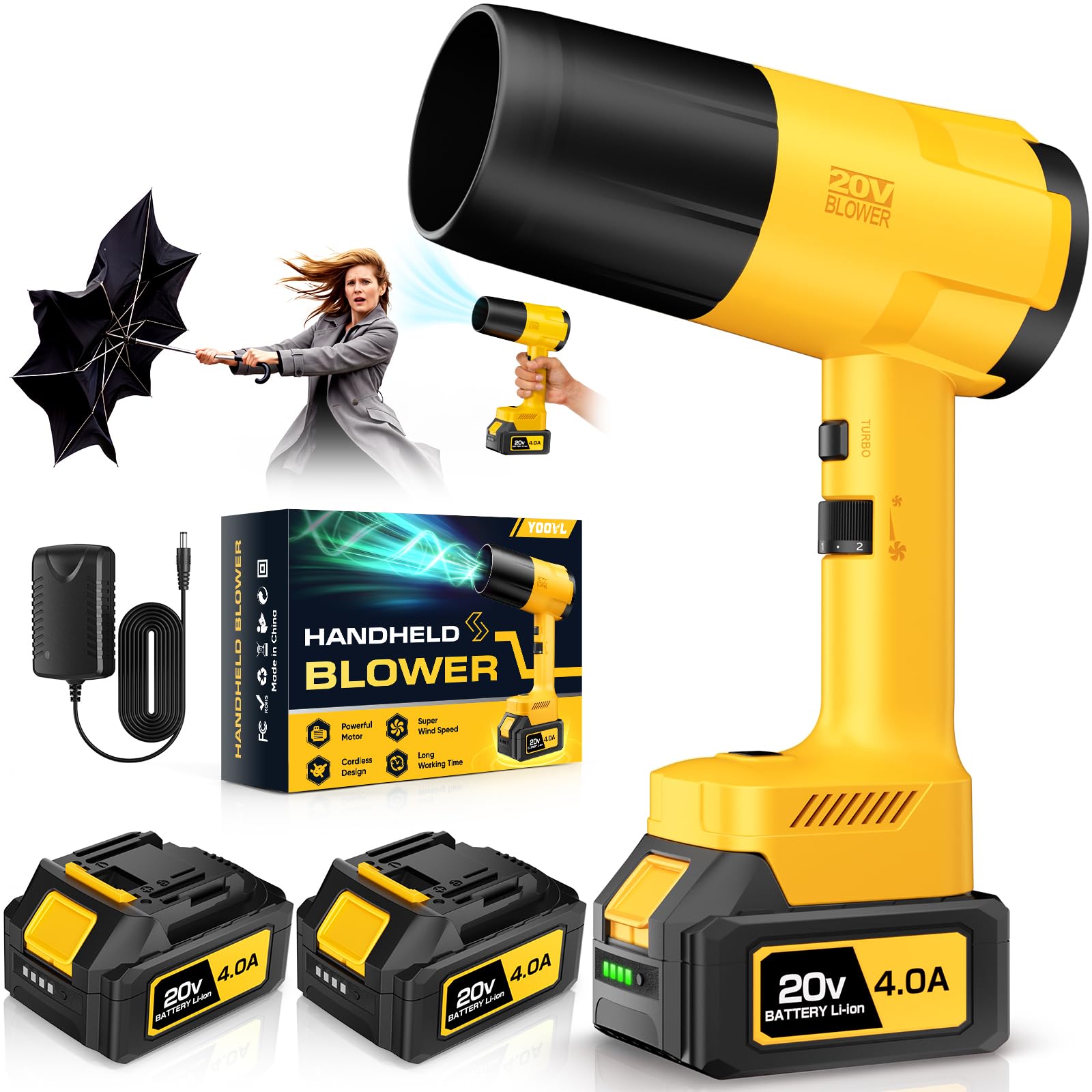 Photo 1 of YOOVL Cordless Leaf Blower - 6-Speed, 4000 mAh Batteries, Charger