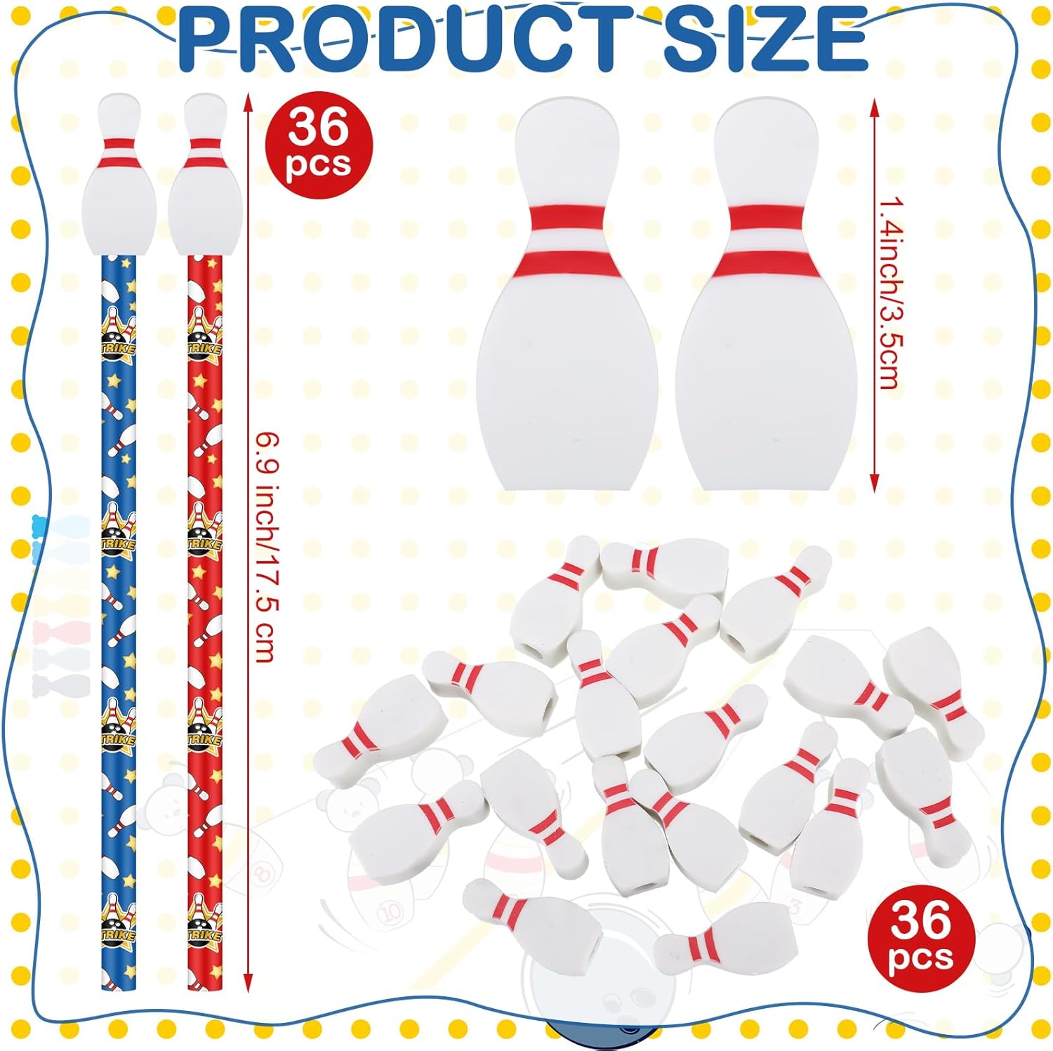 Motiskyy 36 Sets Bowling Party Favors Include 36 Wooden Bowling Pencils and 36 Erasers Sports Themed Gifts for Students Teachers Reward Birthday Party Decoration Office Classroom Supplies