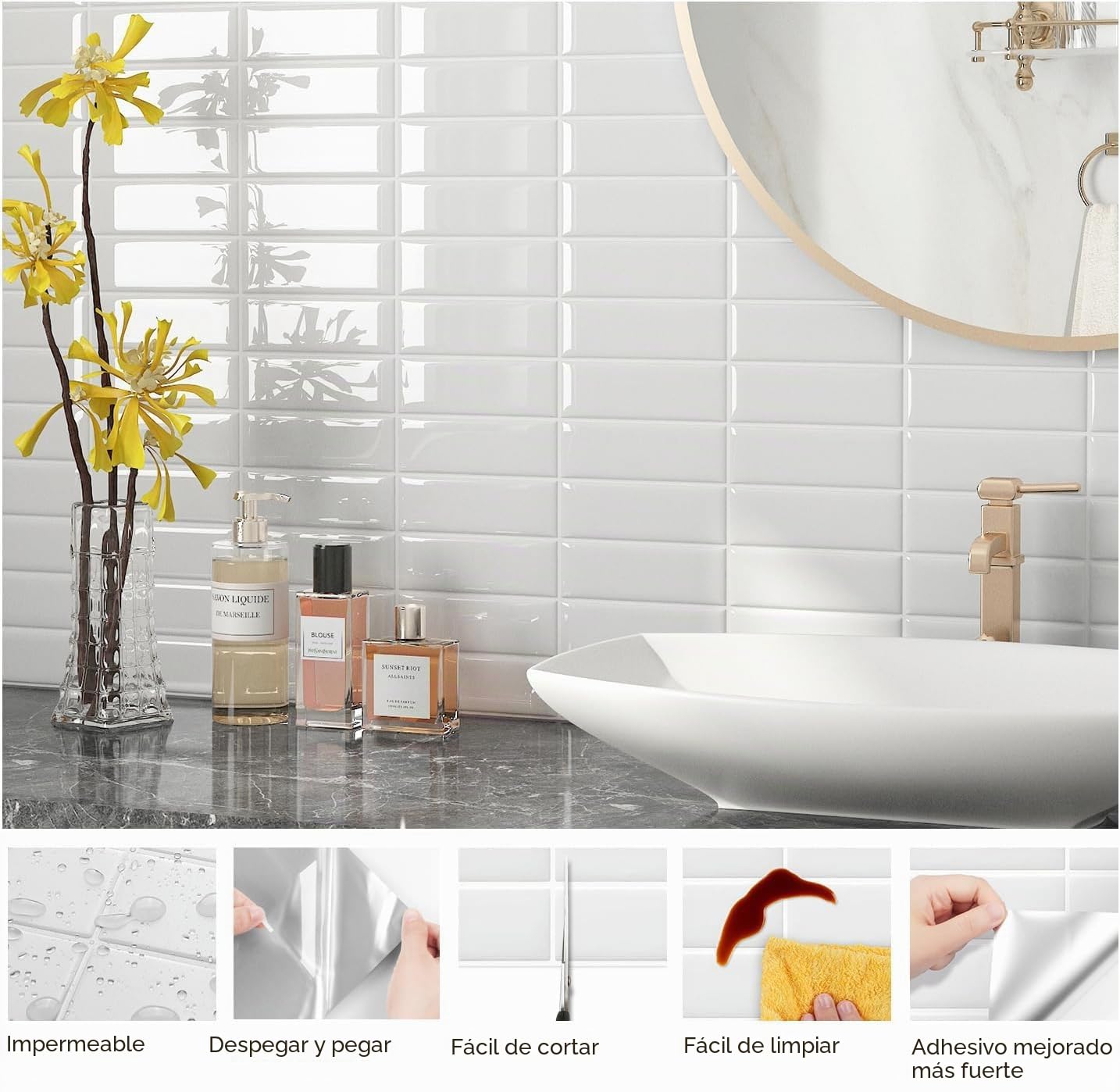 FunStick Azulejos Adhesivos Cocina Blanco Mate Revestimiento Pared Autoadhesivo Baño Lavadero Azulejos Adhesivos Pared 3D Vinilo Adhesivo Cocina Blanco Mate 30×30CM 15 Baldosas Vinilicas Asdhesiva