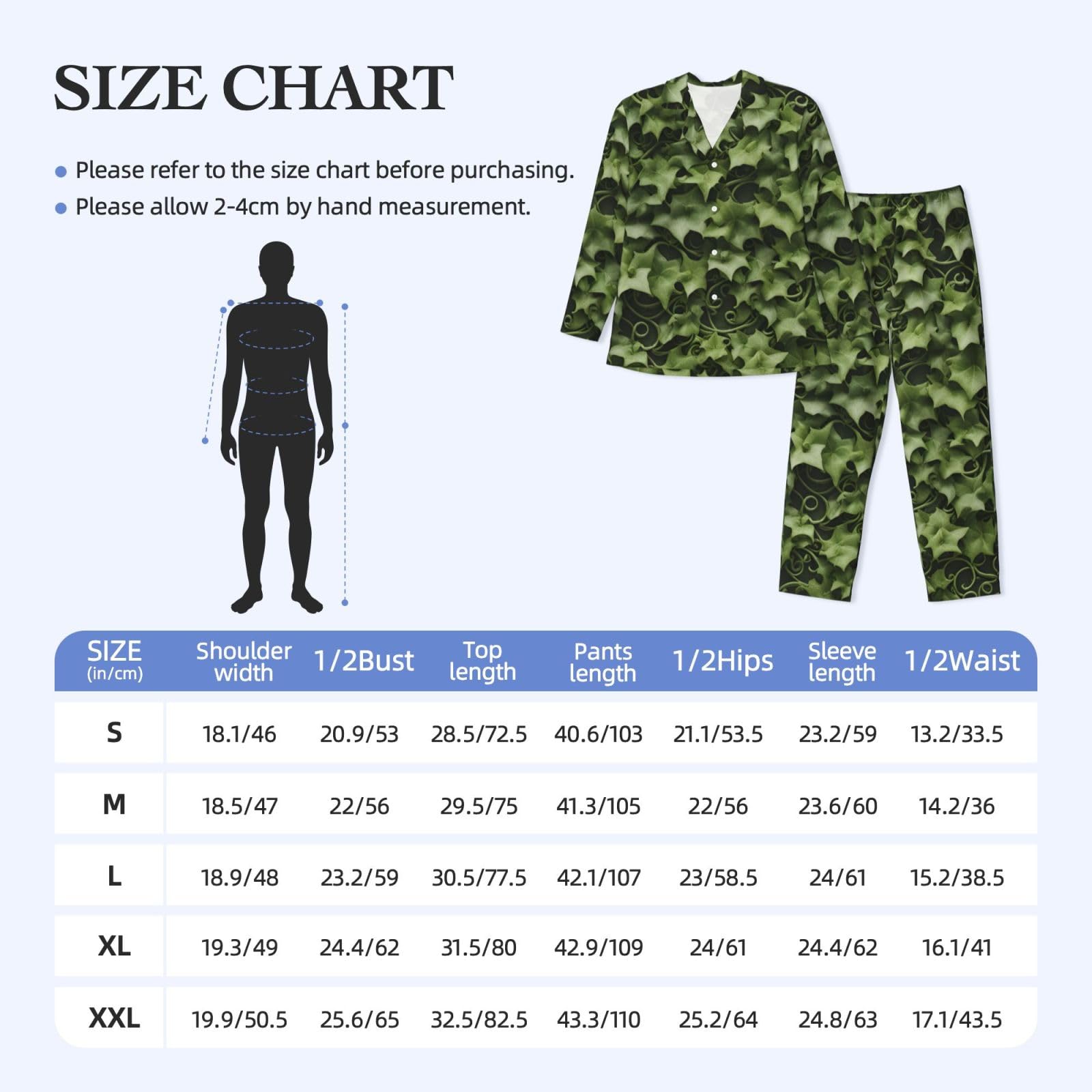 Herren-Pyjama-Set mit floralen Wirbeln, Efeu-Druck, langärmelig, zweiteilig, Hauskleidung, bequeme Nachtwäsche