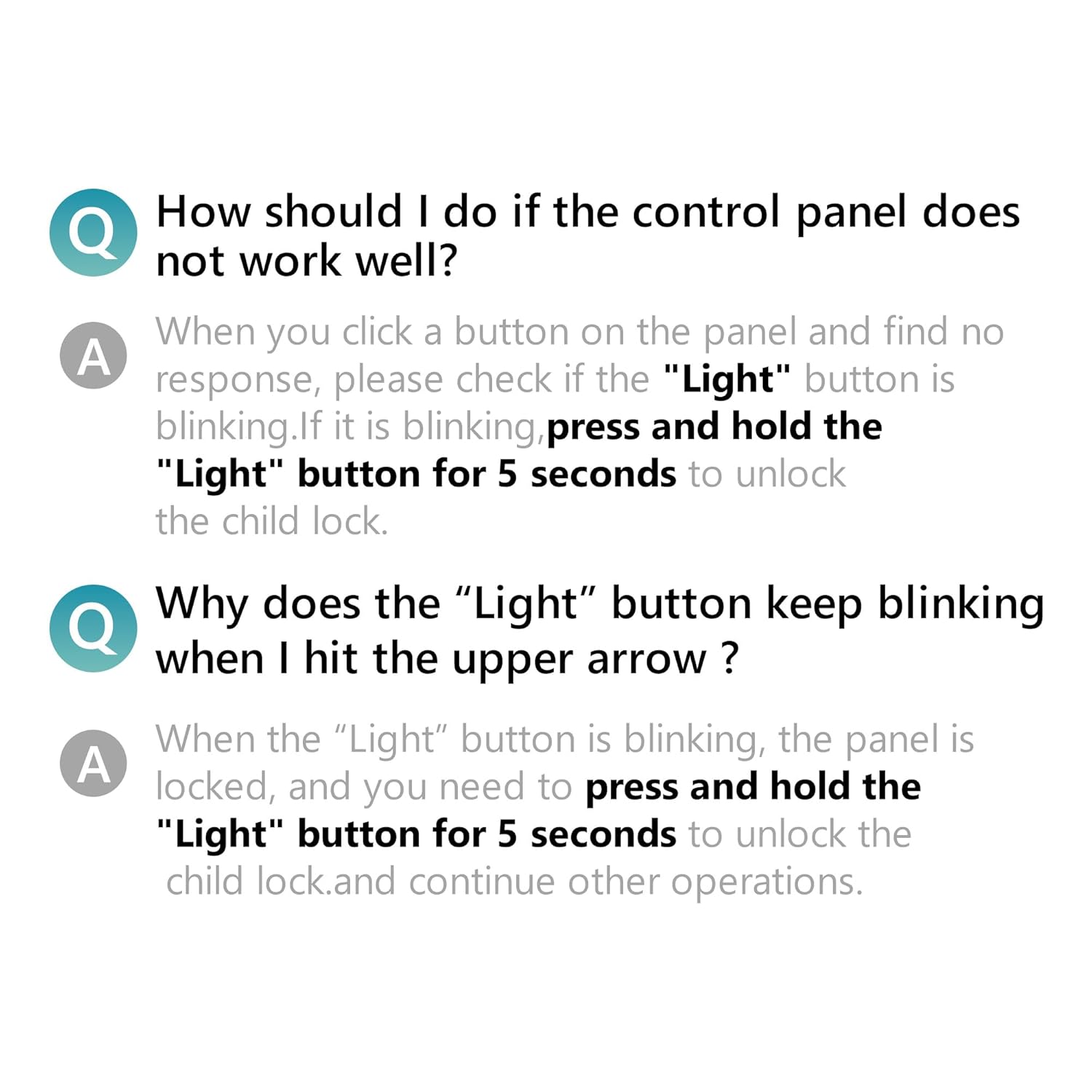 Troubleshooting guide for control panel issues