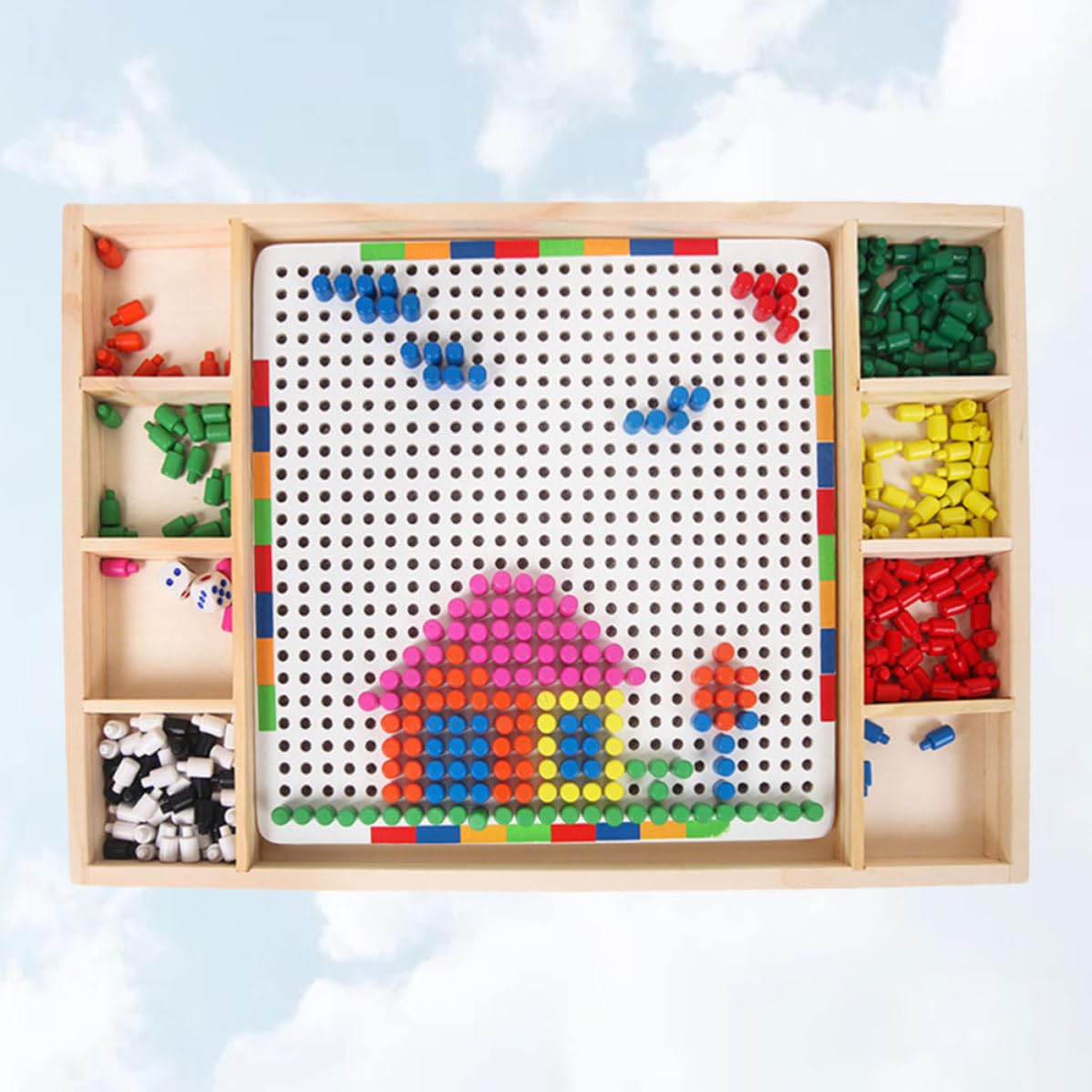 Gioco Puzzle a Chiodini Fungo Colorato per Bambini in Legno | Bianco, per Quotidiano e Compleanno, Ricca Creatività e Fantasia, Riconoscimento Colori