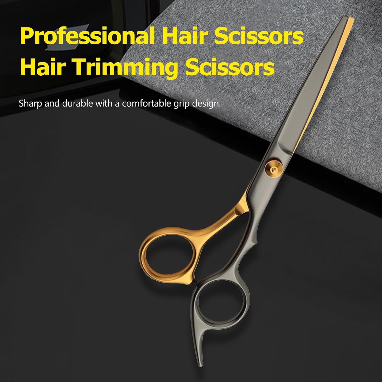 6 Inch Professional Straight Hair Cutting Scissors Stainless Steel Sharp Shears for Salon and Home Use, Comfortable Grip for Men and Women - Black Golden