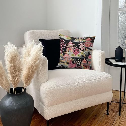 Miniatura 7 de Chinoiserie - Fundas de almohada asiáticas con diseño de pagoda de coral y carbón, 18 x 18 pulgadas, diseño exótico chinoiserie, funda de almohada