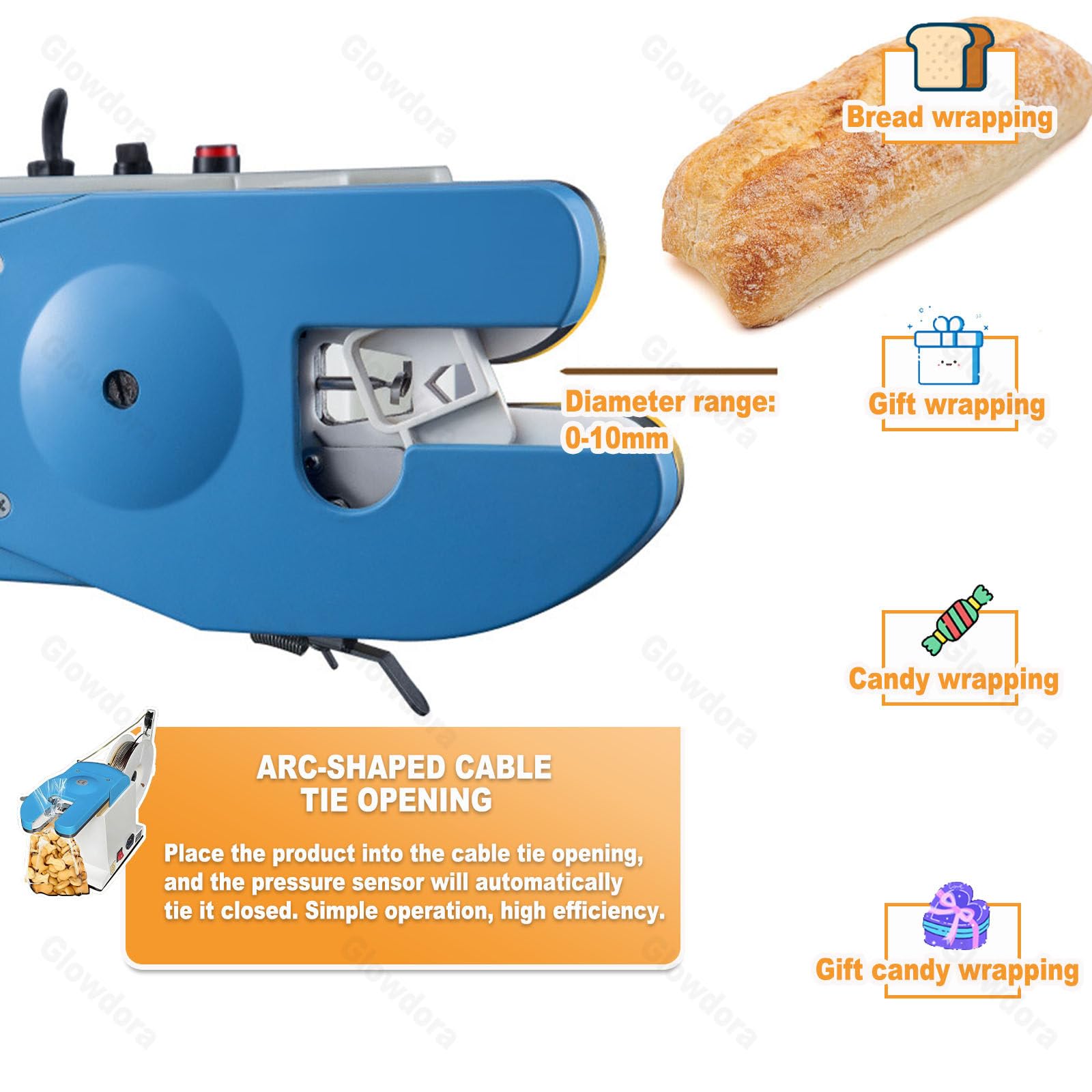 Macchina automatica per impacchettare, sigillatrice a spirale per alimenti, pane, fiori, artigianato, tenuta stretta a 4 cicli, diametro regolabile 0,1-1,2 mm, essenziale per supermercati