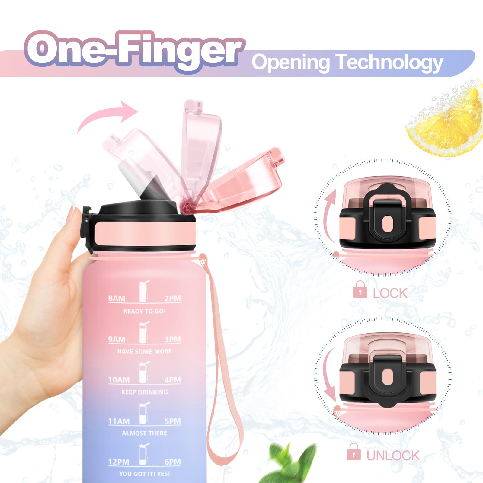 Borraccia 500ml, Borraccia Sportiva con Marcatori Temporali, Borraccia con Cannuccia, Bottiglia Riutilizzabile, Bottiglia senza BPA, A Prova di Perdite, Borraccia Sport per Bambini, Scuola, Ufficio