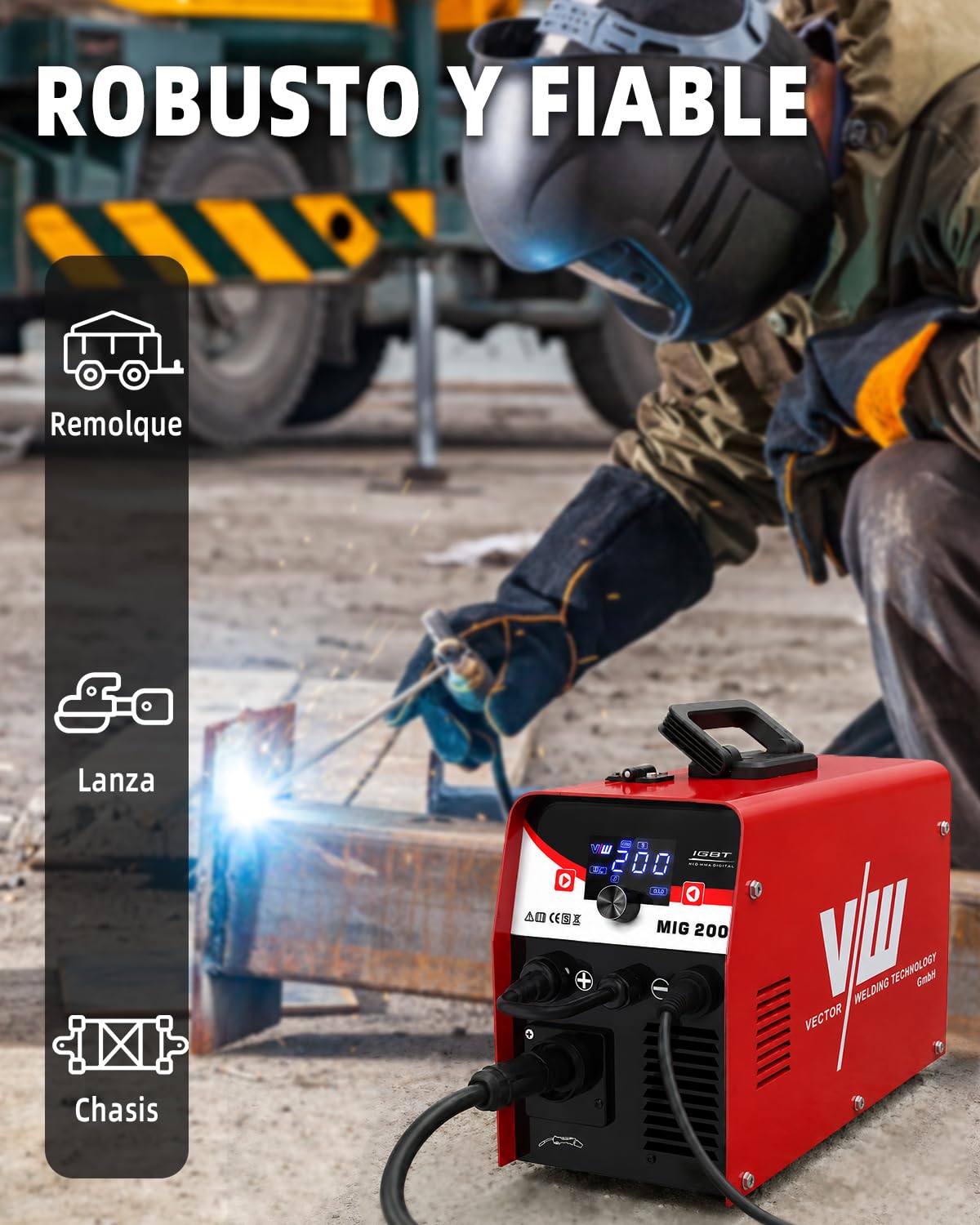 VECTOR WELDING Soldador MIG MAG 200A, Soldador de Hilo Inverter 4 en 1 | Gas MIG/Flux/MMA/Lift-TIG, Máquina de Soldar con Pantalla LED, MCU, IGBT, para Soldar con y sin Gas