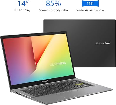 ASUSF ASUS VivoBook S14 S433 Thin and Light Laptop, 14 FHD Display, Intel Core i5-1135G7 CPU, 8GB DDR4 RAM, 512GB PCIe SSD, Thunderbolt 3, Wi-Fi 6, Windows 10 Home, Indie Black, S433EA-DH51
