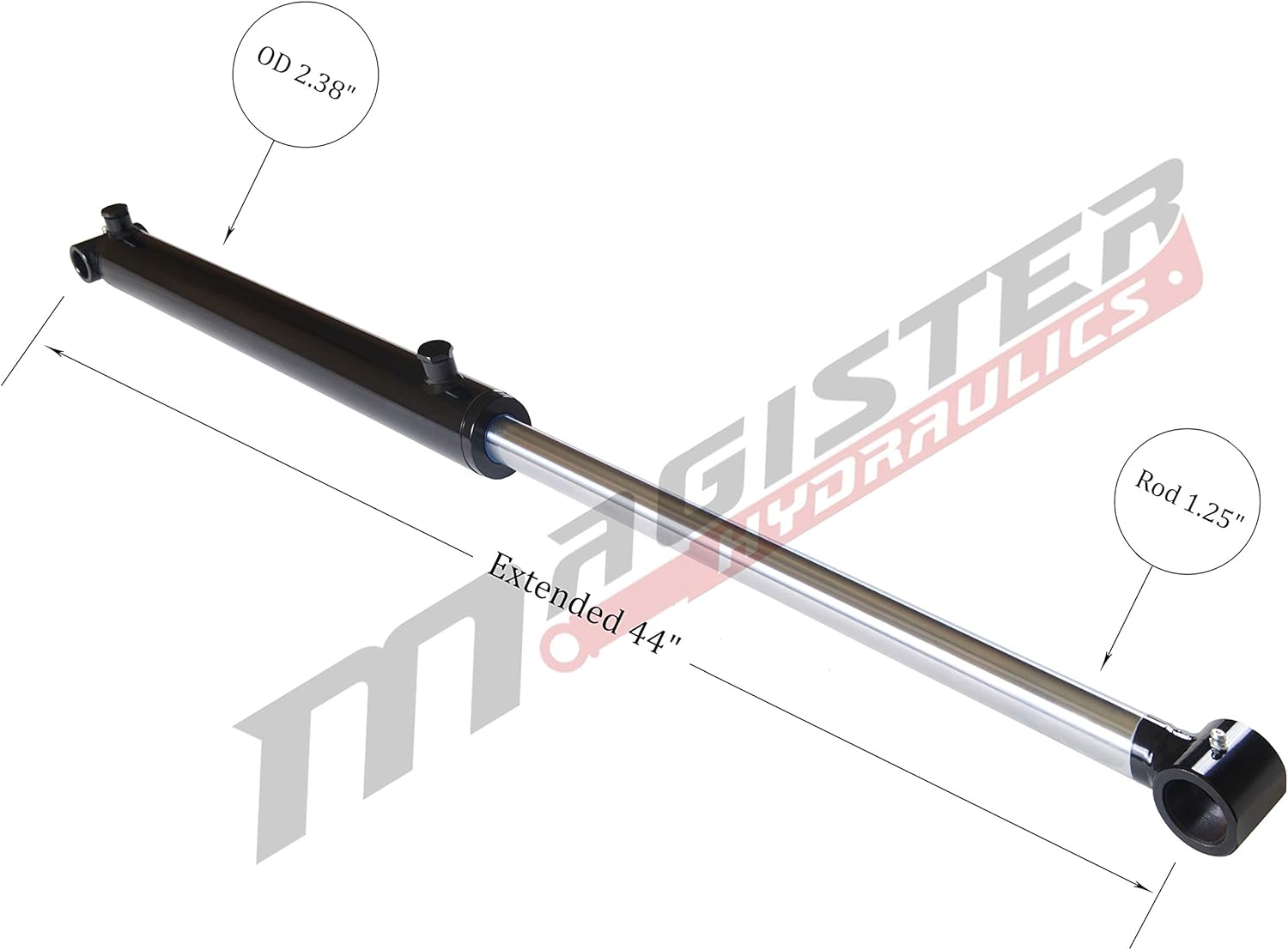 Magister Hydraulic Cylinder 2" Bore x 18" Stroke, Welded Hydraulic Ram with Cross Tube Ends, Double Acting Hydraulic Piston 3500 PSI (WCT 2x18)