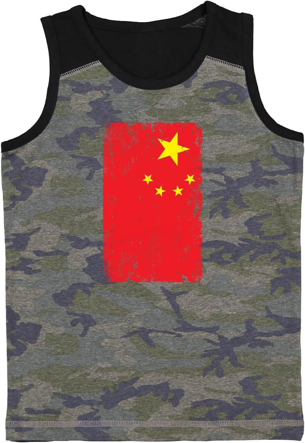 Tcombo Big Distressed China Flag Country Pride Youth Contrast Back Tank Top