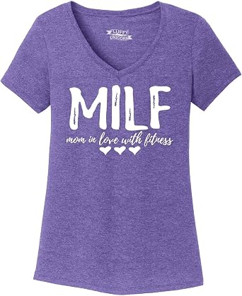 Comical Shirt Ladies Milf Mom in Love with Fitness Triblend V-Neck