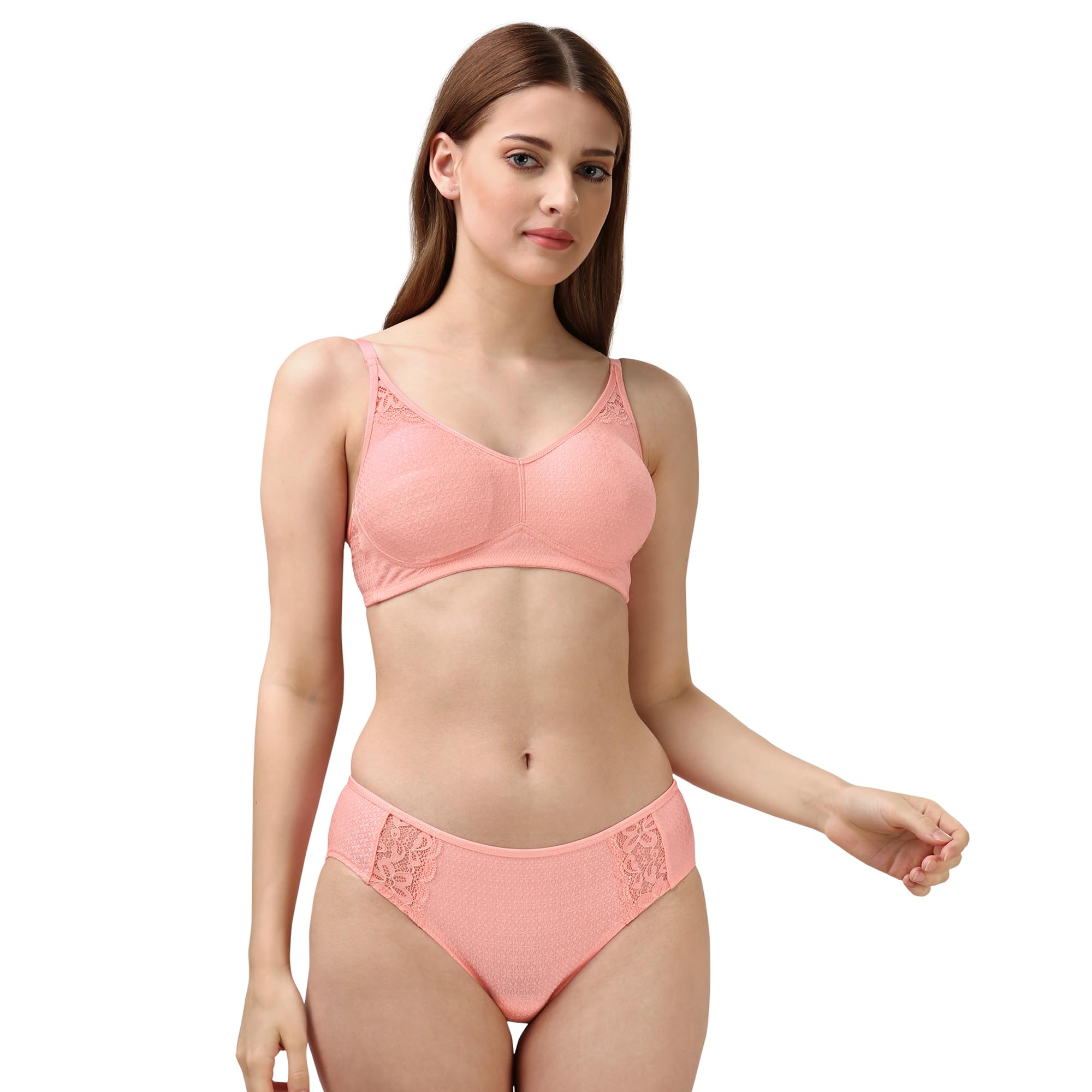 soie Women Non Padded Non Wired Medium Coverage Lace Bra and Mid Rise Lace Brief Lingerie Set-picture-37