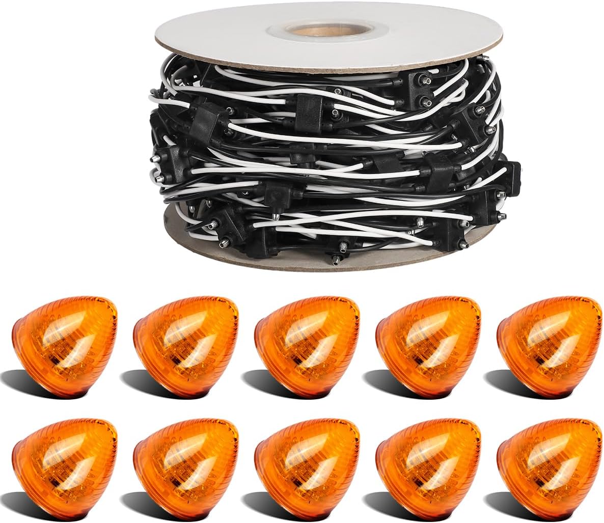 Partsam 10pcs 2 inch Amber 9LED Side Marker Light + 1Pcs 2 Prong Continuous Wire Harness Roll