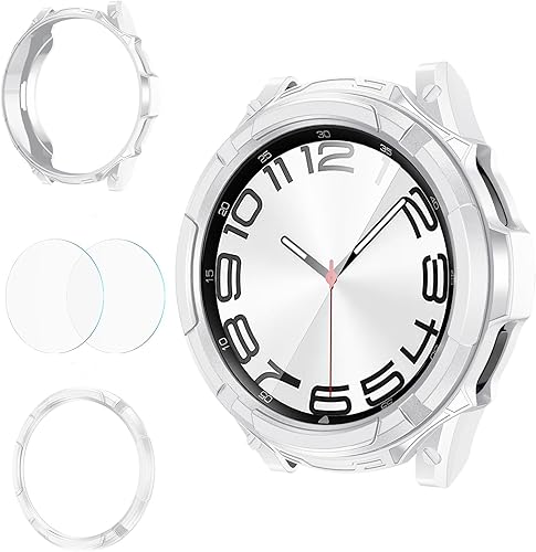 Goton Accesorios 3 en 1 para Samsung Galaxy Watch 6 Classic Protector de pantalla de 1.850 in, carcasa resistente de TPU + 2 protectores de pantalla