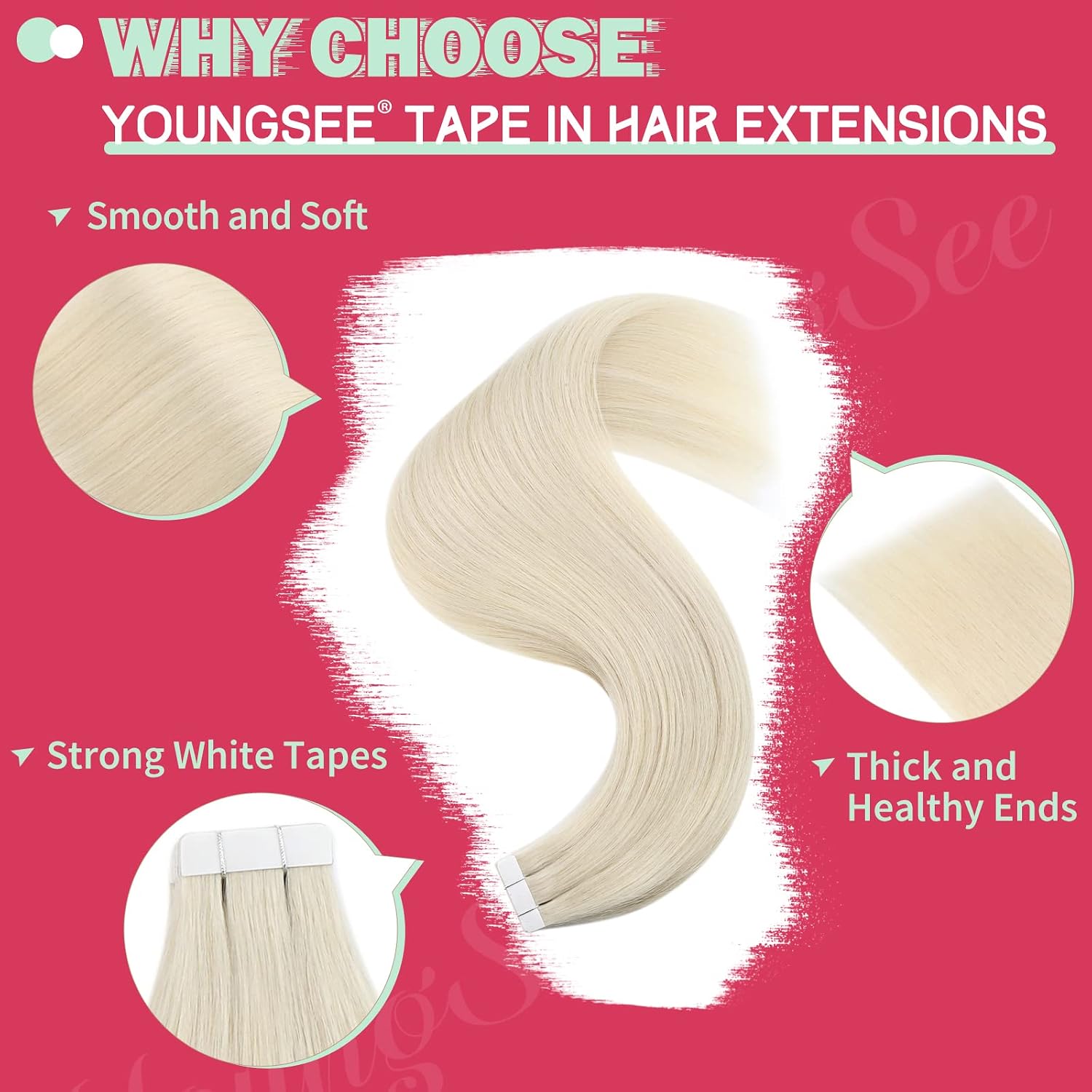 YoungSee 20pcs Blonde Tape in Hair Extensions Human Hair 12Inch 30g Platinum Blonde Tape Hair Extensions Tapes Real Human Hair Short Straight Hair for Women - Image 3