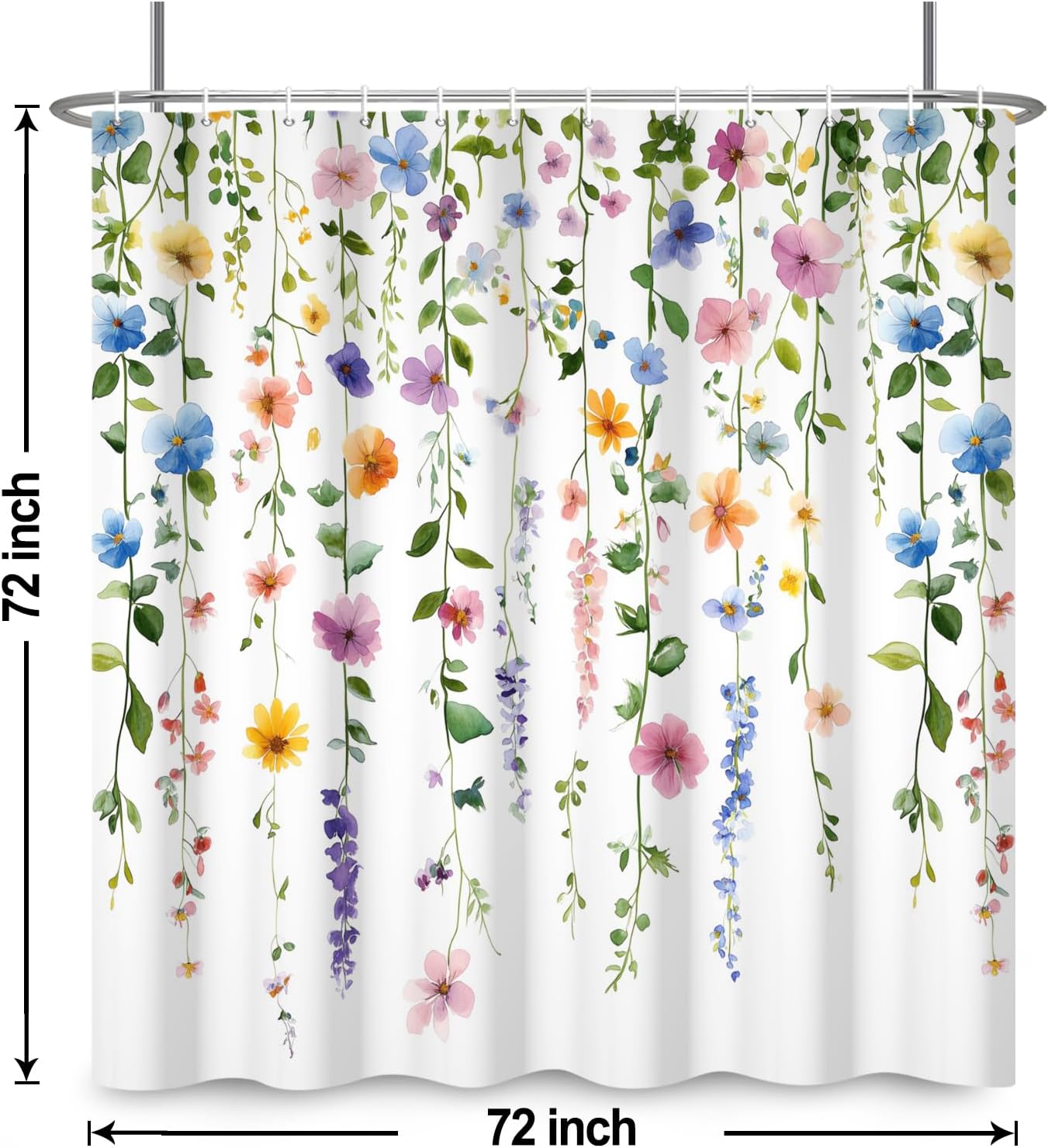Baocicco Watercolor Hanging Floral Shower Curtain Spring Botanical Colorful Wildflower Vines Shower Curtains for Bathroom Home Bathtubs Waterproof Fabric Bathroom Accessories with Hooks 72x72 Inches