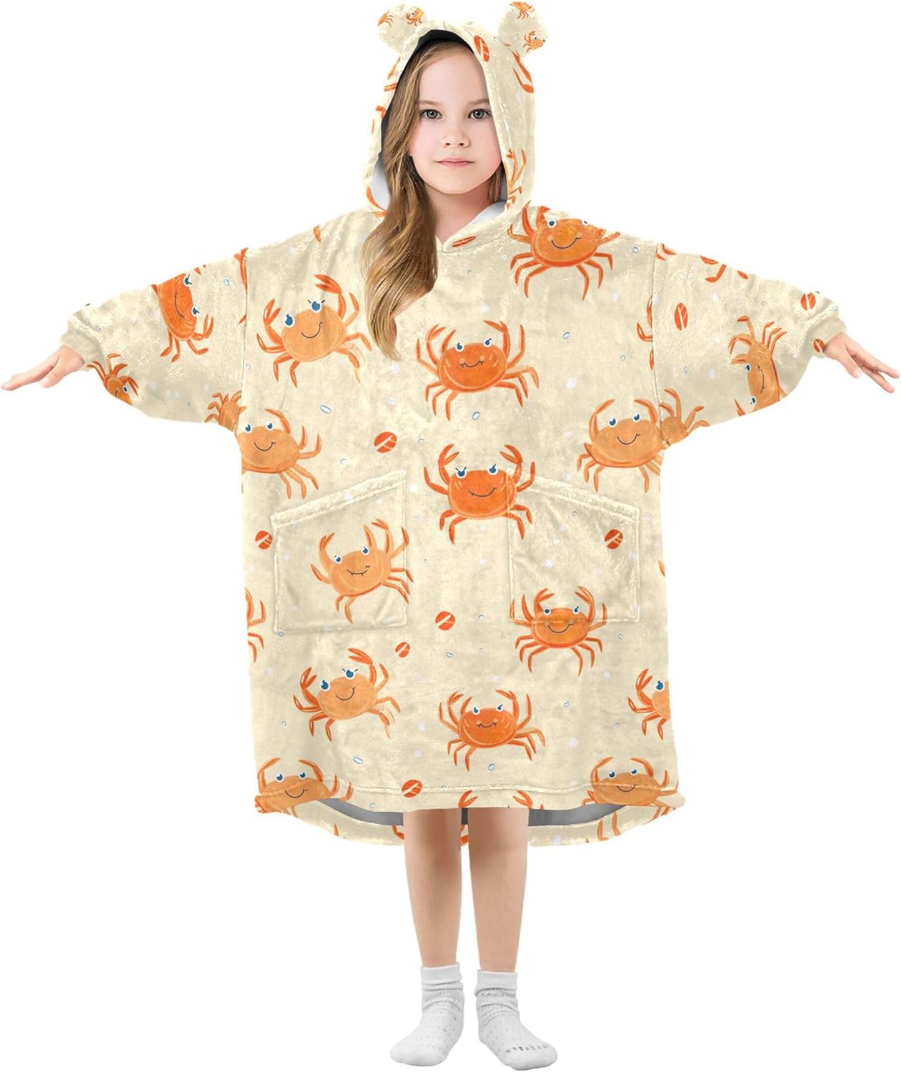 Crab Beach Kids Wearable Blanket Hoodie with Pocket and Sleeves for Toddlers, Cute Hoodies Girls Boys B0403899