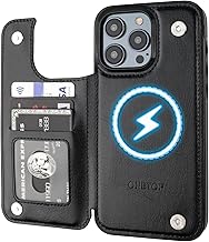 ONETOP Compatible with Magsafe for iPhone 15 Pro Max Wallet Case,Black | Case Wallet with Cash/Card Holder,Double Magnetic Clasp,Wireless Charging,Kickstand PU Leather RFID Blocking Shockproof Cover