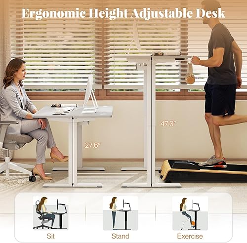 Miniatura 5 de Tangkula Escritorio eléctrico de pie con motor doble, 48 x 30 pulgadas, altura ajustable, estación de trabajo para computadora con controlador de