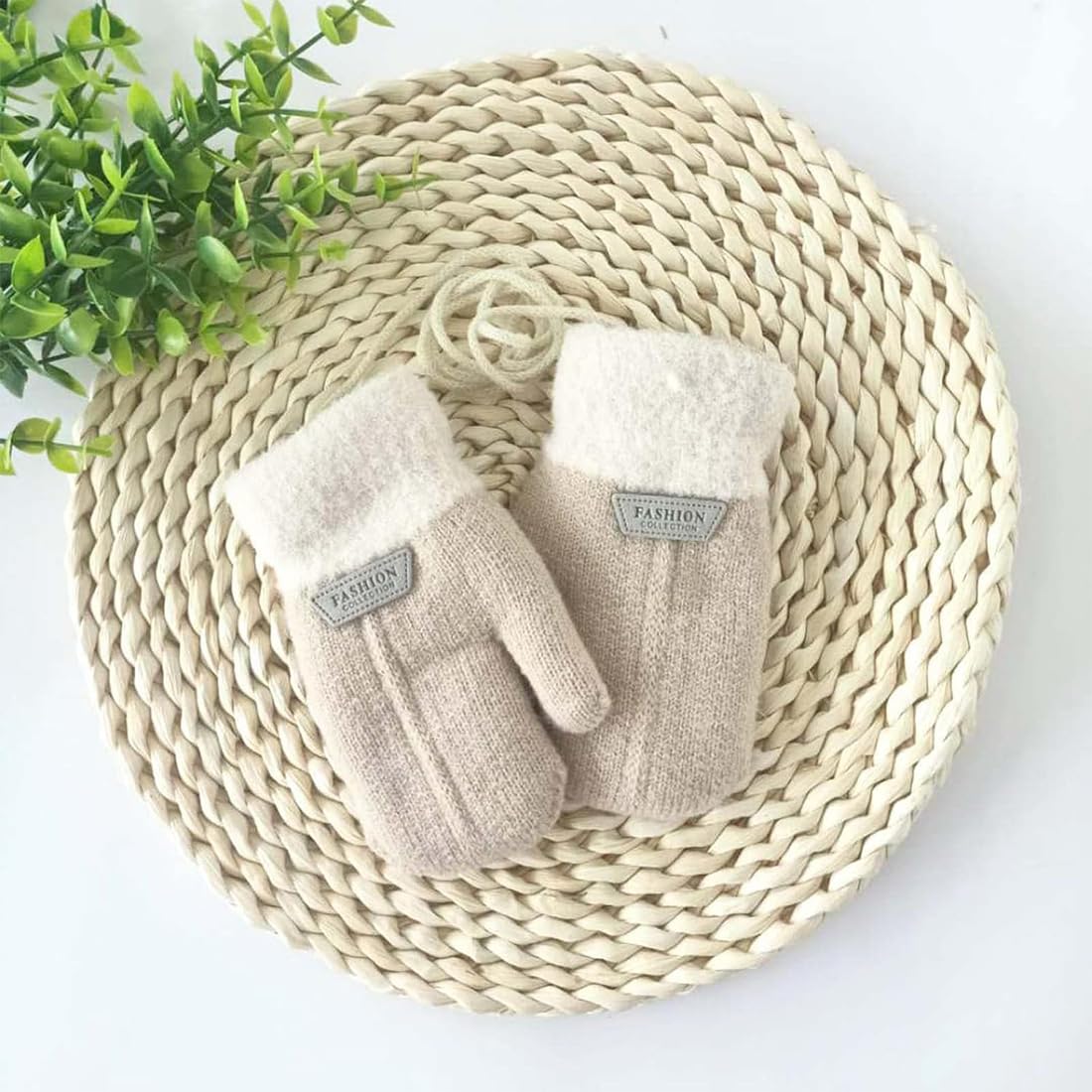 NJCXOLA Guantes Invierno Niños Manoplas Guantes Termicos de Punto con Forro Polar Cuerda Cuello para Bebé Niños Niñas 0-3 Años
