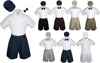 4pc Color Formal Party Wedding Hat Bow tie Shirt Shorts Set New Born Baby Boy Toddler Sm-4T