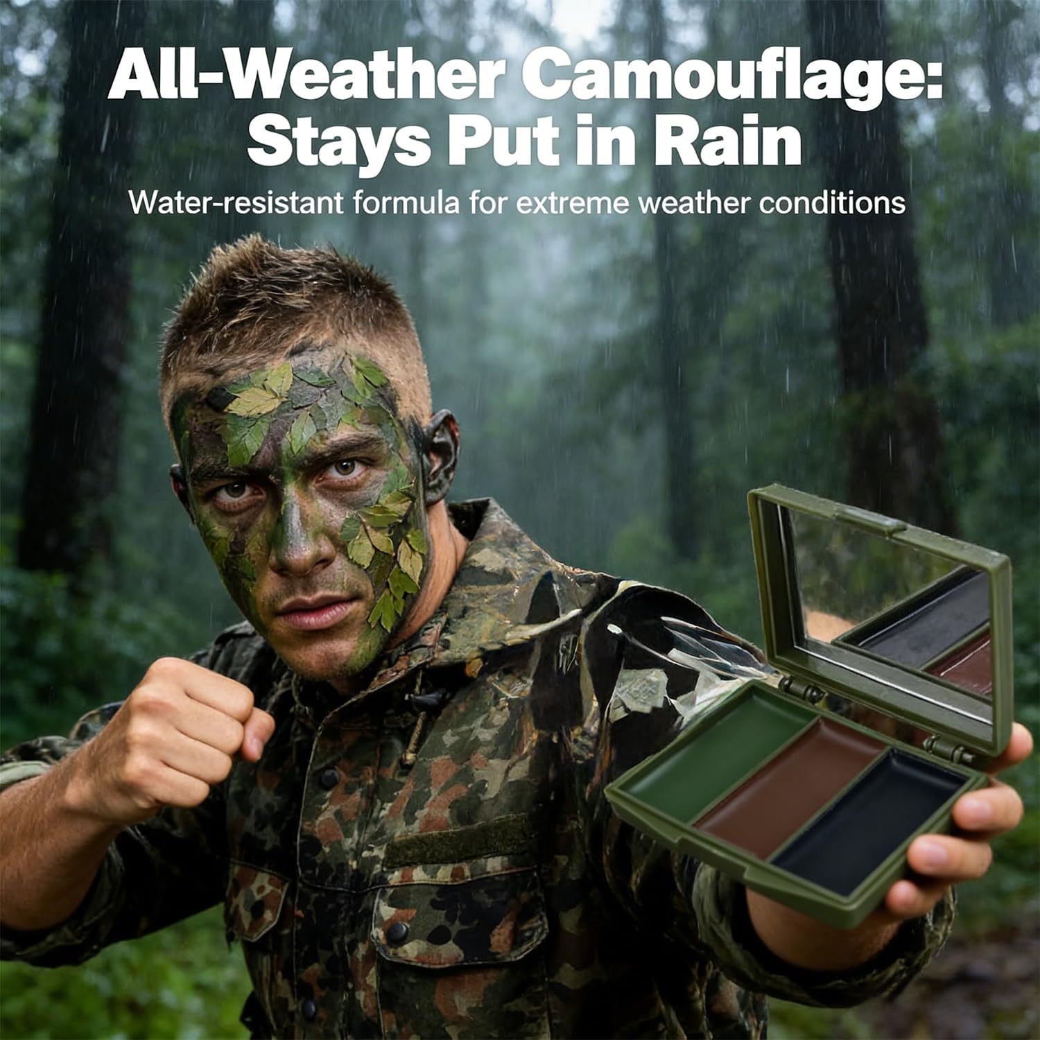 1 trucco mimetico, kit di 3 colori crema con specchio per addestramento militare o giochi CS Camo Woodland attrezzature militari (marrone, verde, nero)