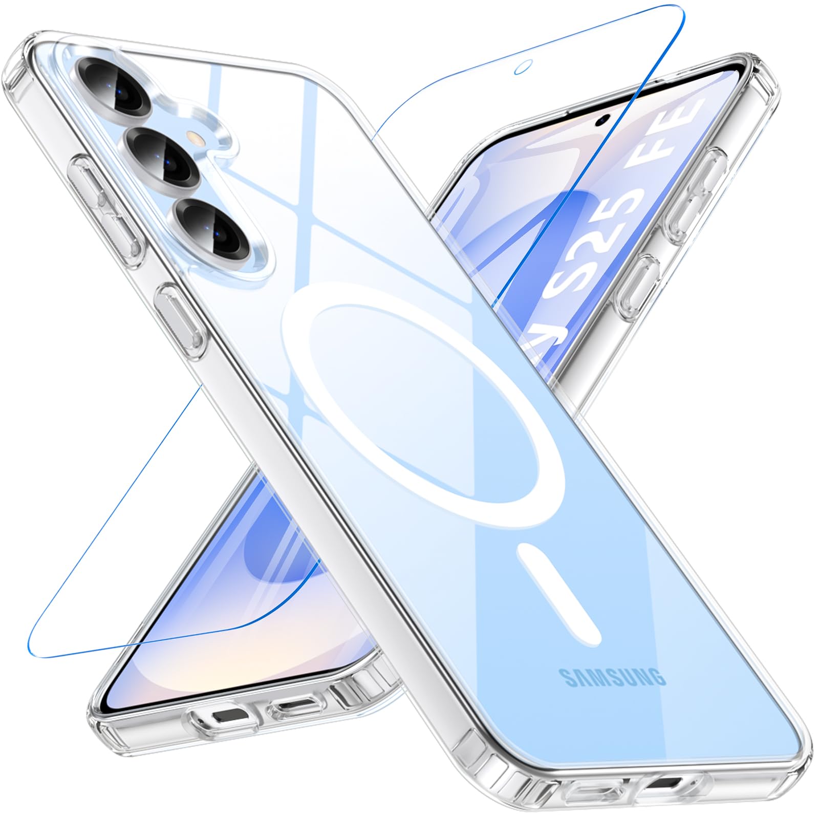 Zhendecase for Samsung Galaxy S25 FE Case, Magnetic Case for Samsung S25FE with Tempered Glass Screen Protector, 12FT Military Grade Shockproof Protective Phone Cover [Compatible with MagSafe] - Clear Samsung Galaxy S25 FE Clear