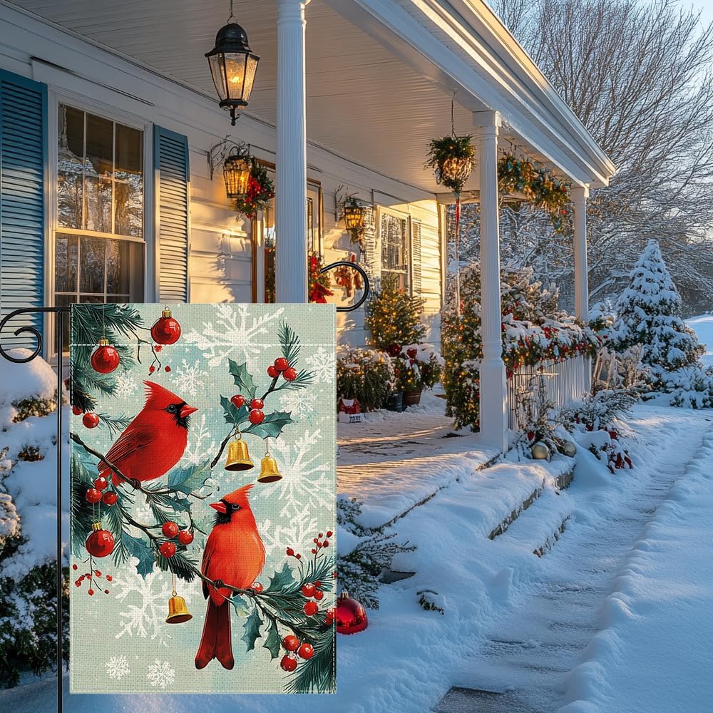 Winter Red Bird Snowflake Garden Flag 12x18 Inch Double Sided Cardinal Xmas Ball Christmas Bell Yard Outdoor Flag House Holiday Outside Decoration - Image 5