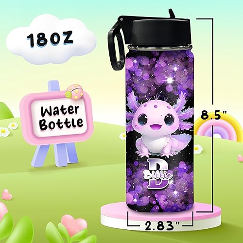 Miniatura 3 de Botellas de agua personalizadas para niñas, lindos ajolotles, botella de agua deportiva de acero inoxidable personalizada con nombre, taza de viaje