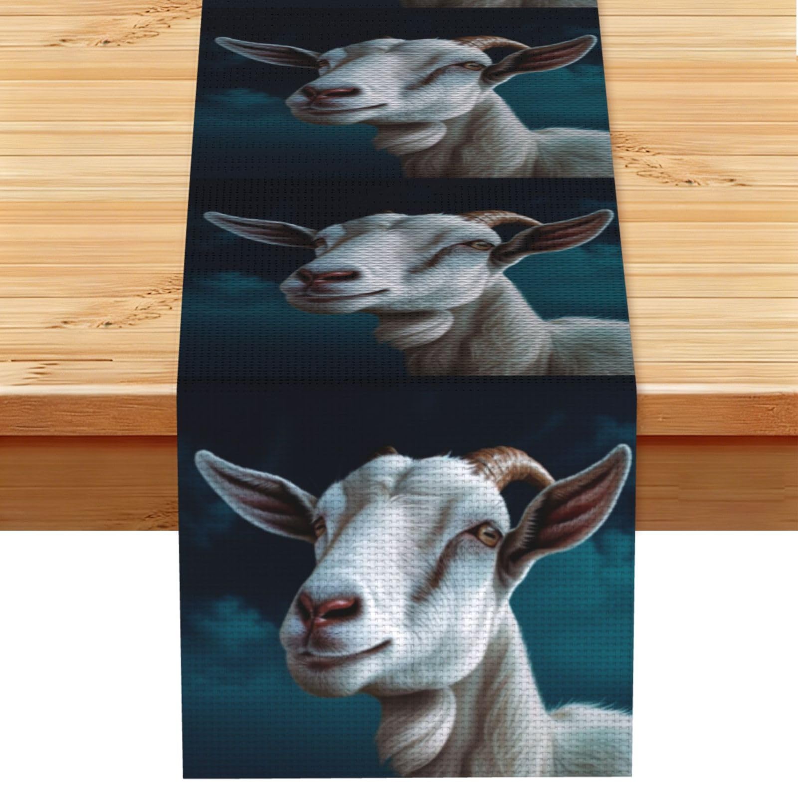Goat Table Runner 13 x 72 Inches Long, Cotton Linen Table Runners for Kitchen Dining Table Decoration - Washable Tablecloth Modern Tablerunner for Home Party Decor