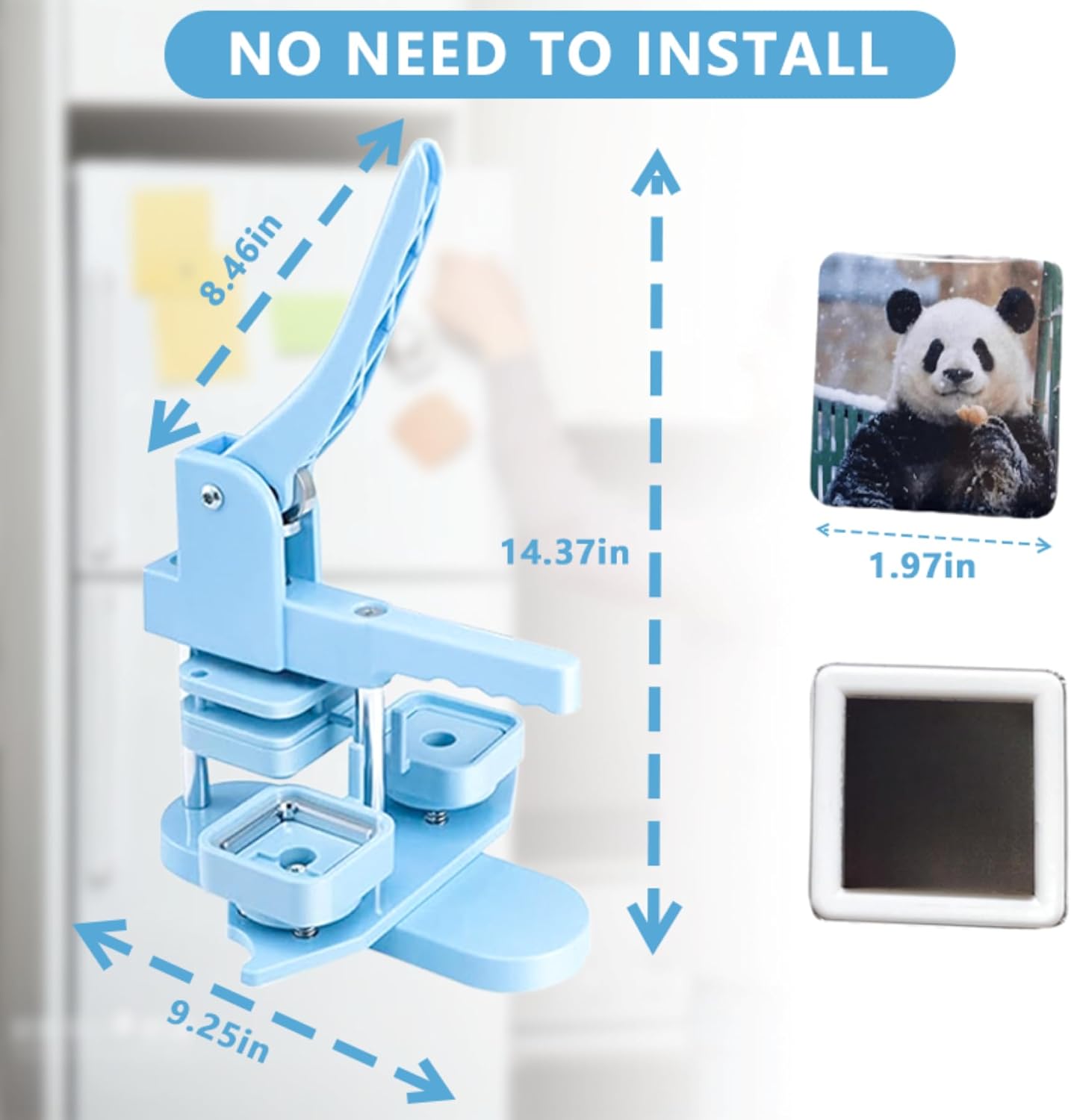 Square-Shaped Button Maker Machine,50mm/1.97 inch Square Fridge Magnet Maker Kit with 100 Sets of Refrigerator Magnet Supplies