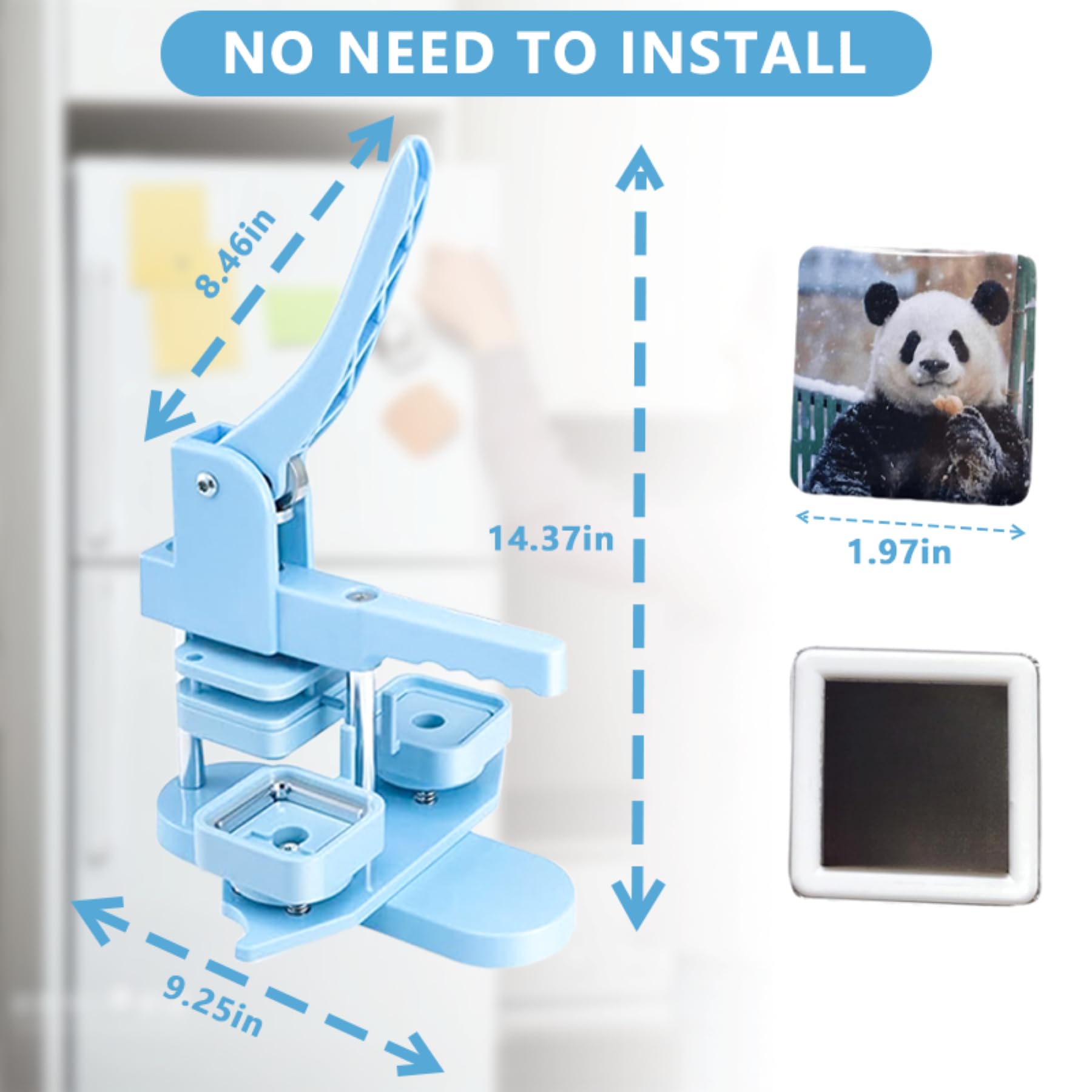 DCBADGE Máquina para hacer botones de forma cuadrada, 50 mm, kit de imán cuadrado para nevera con 100 juegos de suministros de imanes para refrigerador