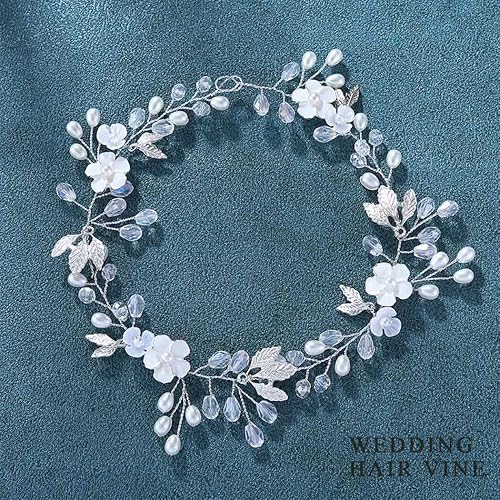 Miniatura 2 de JONKY Pelo de novia de novia, perla, pieza de cabello de novia, hojas de boda, diademas de flores, tocados de boda, accesorios de cristal para el