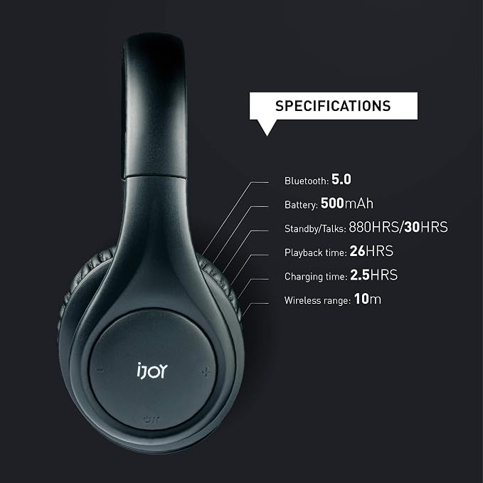 iJoy ISO Bluetooth 5.0 Wireless Over Ear Foldable Stereo Headphones Immerse yourself in music free from distractions, thanks to Noise Cancelling technology.