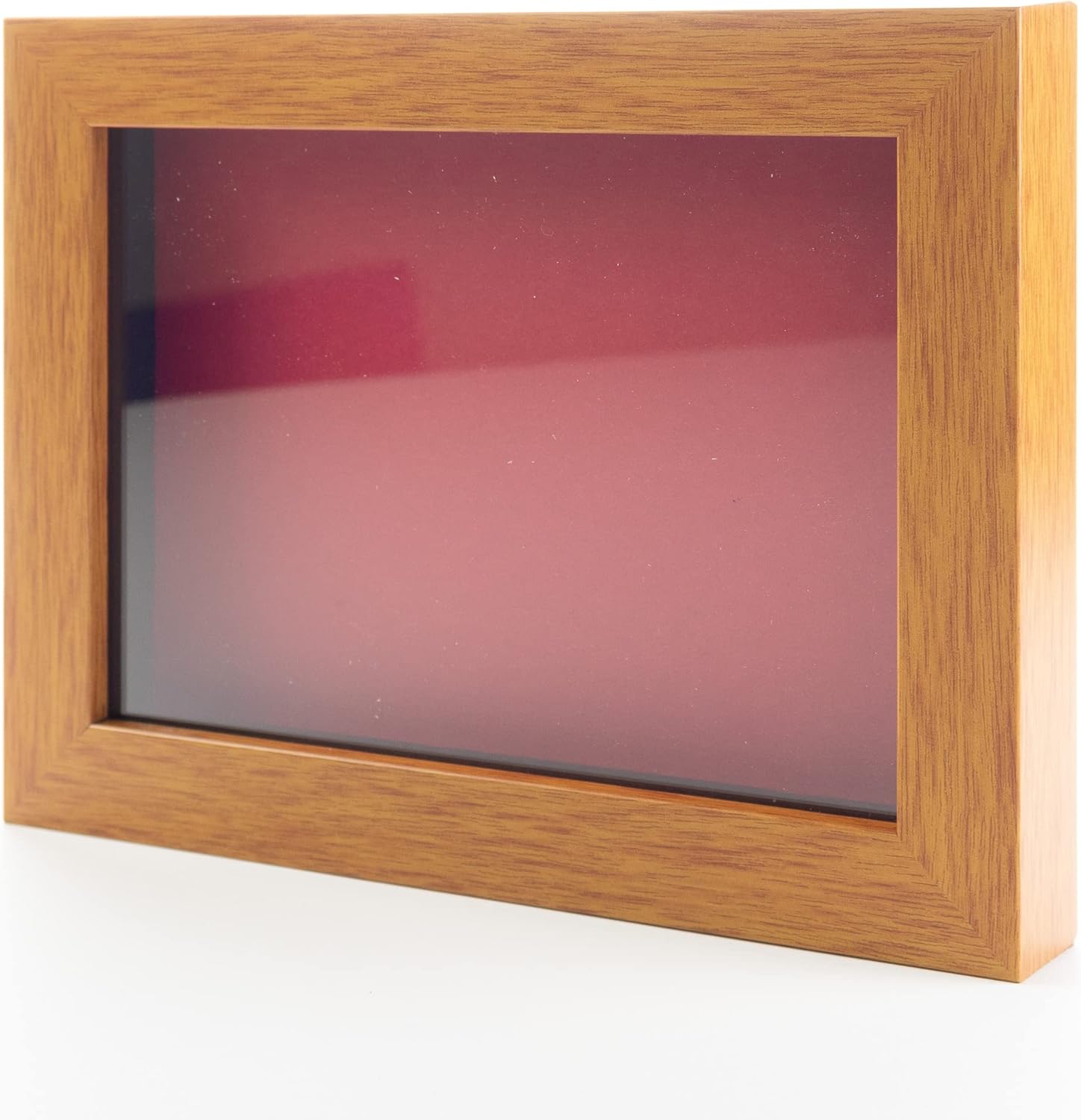 Honey Pecan 5x7 Small Shadow Box Picture Wooden Frame with Red Acid-Free Backing UV Acrylic & Hanging Hardware - with 3/4" Usable Depth - Great Keepsake Box Memorial Frame Shadowbox