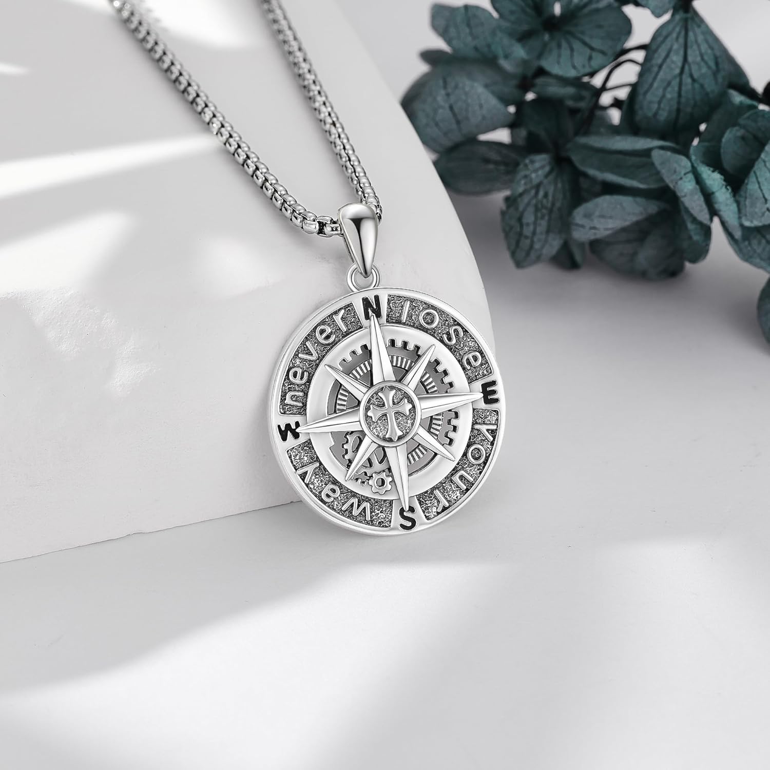 YAFEINI Compass Necklace 925 Sterling Silver Compass Pendant Necklace Graduation Jewelry for Men Father Husband - Image 4