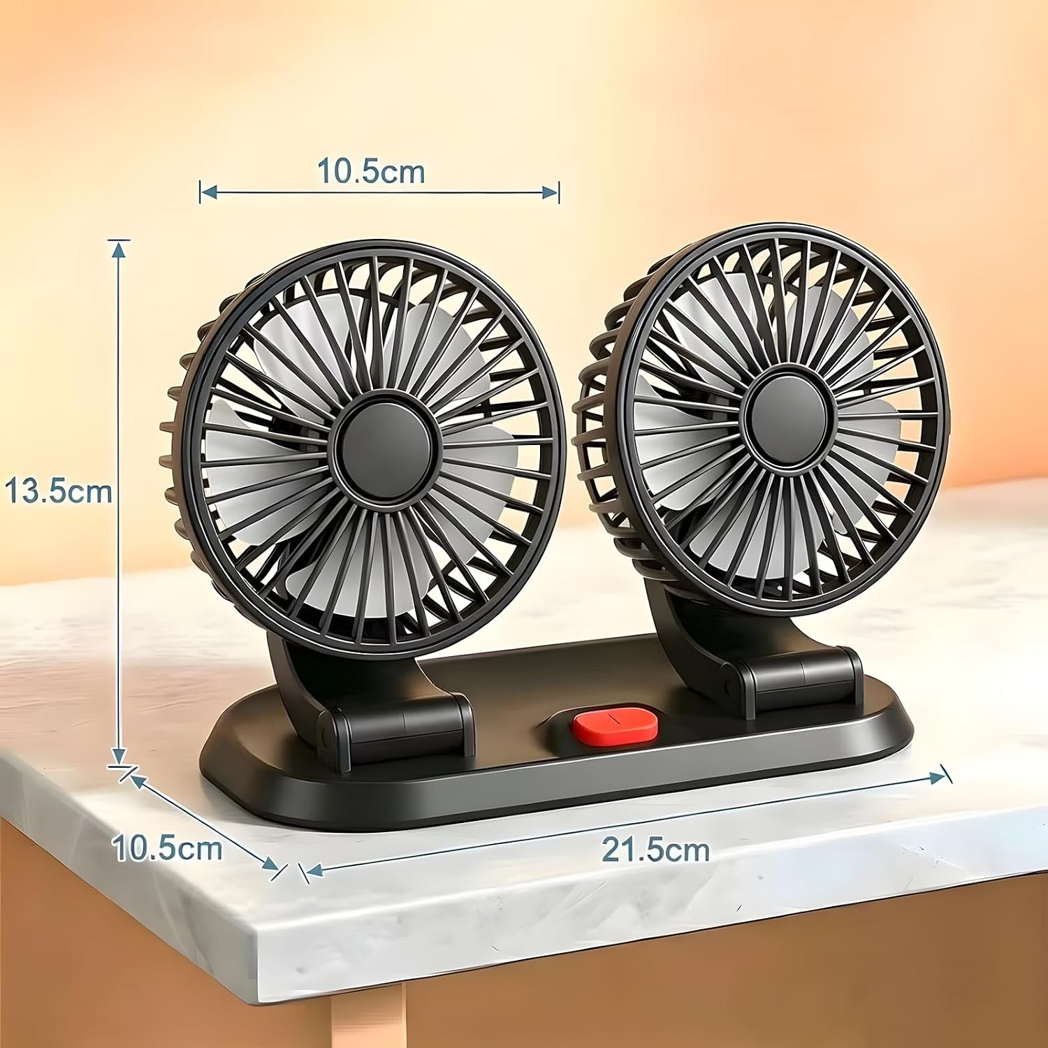 5V Car Fan, Portable Dual Head 360° Rotatable Car Cooler with Adjustable Speed, USB-Powered Fan for Car, Truck, RV, Camping, Office, Home - Quiet, Sturdy & Fast Cooling