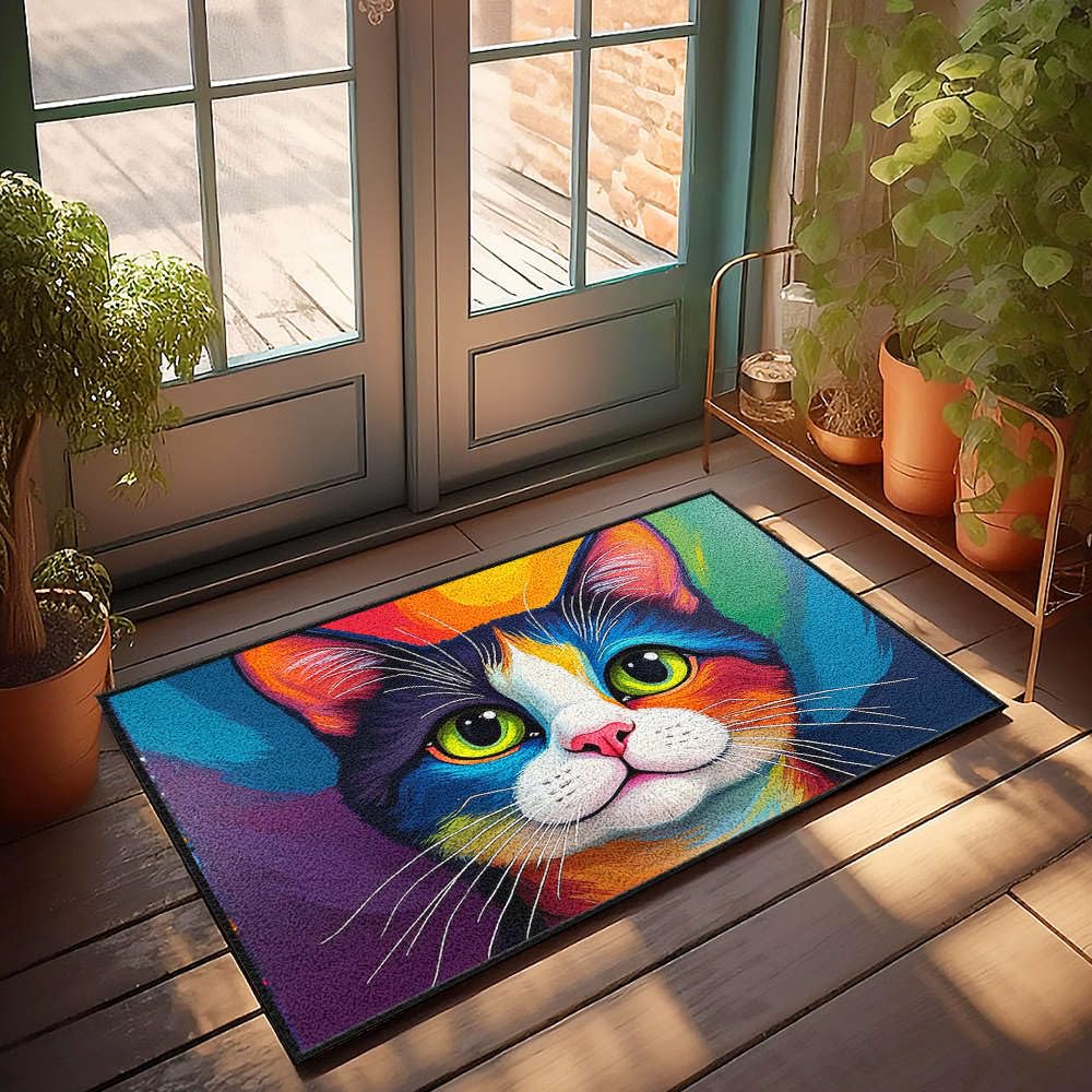 Paillasson extérieur chat 65x90 cm grand tapis entrée lavable
