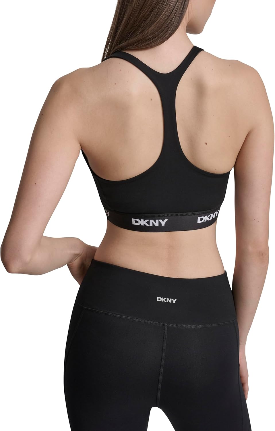 DKNY Womens Scoop Neck Racer Back Sports Bra with Logo