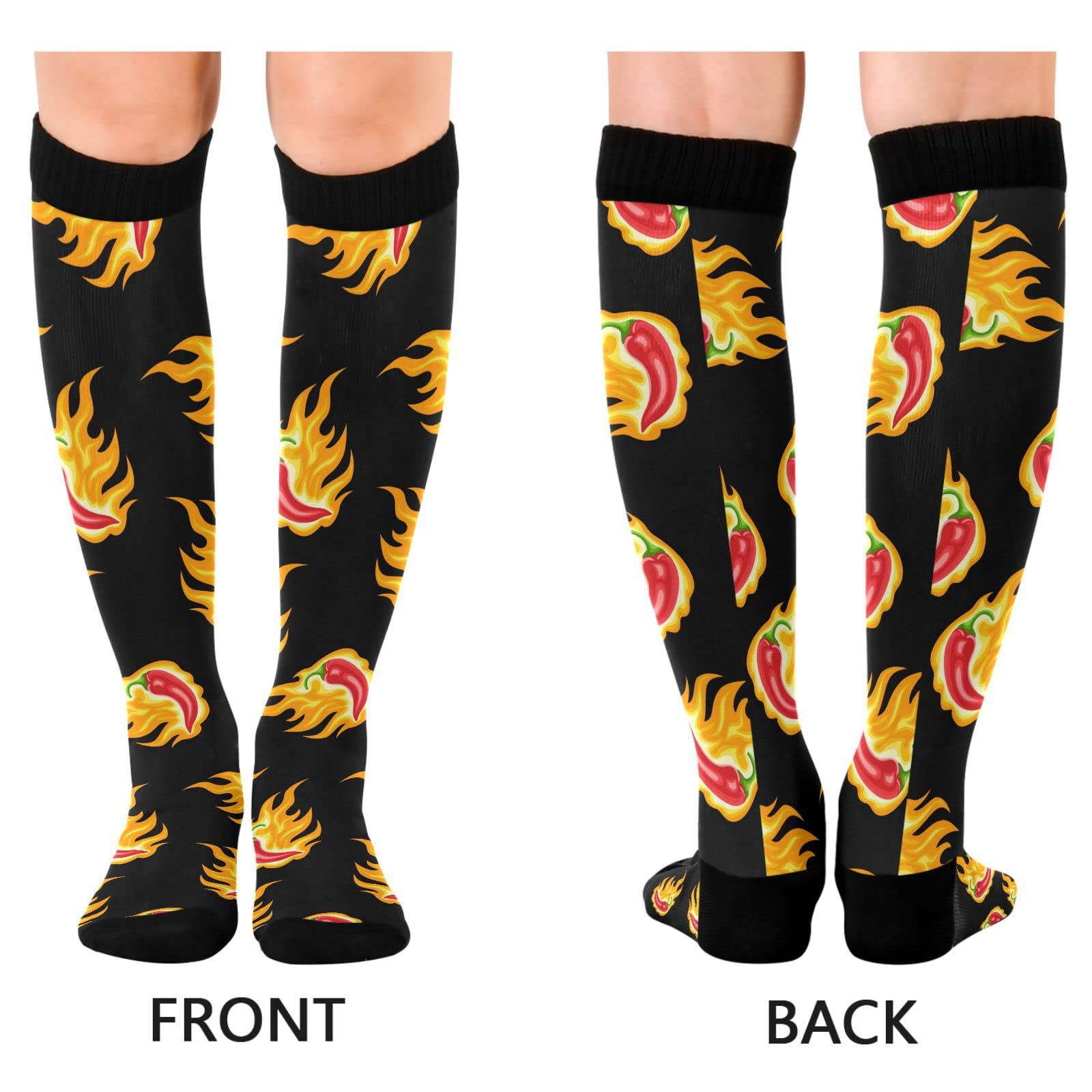 Wusikd Peppers Fire Compression Socks for Women and Men Circulation Black Long Socks for Athletic Running 1