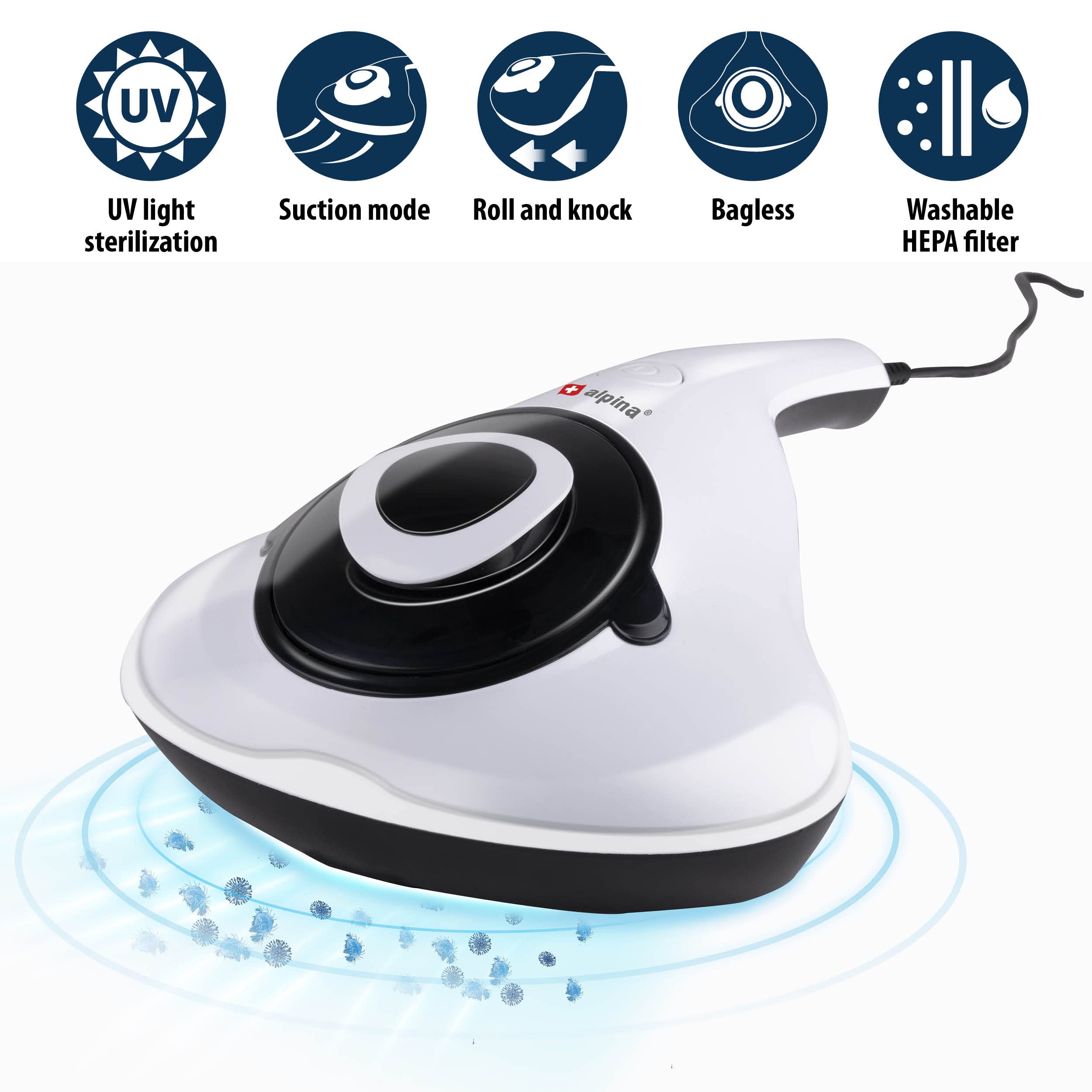 Alpina Aspirateur Anti-acariens - 230 V - Nettoyant Textile - Filtre UV - Nettoyant pour lit et Meubles